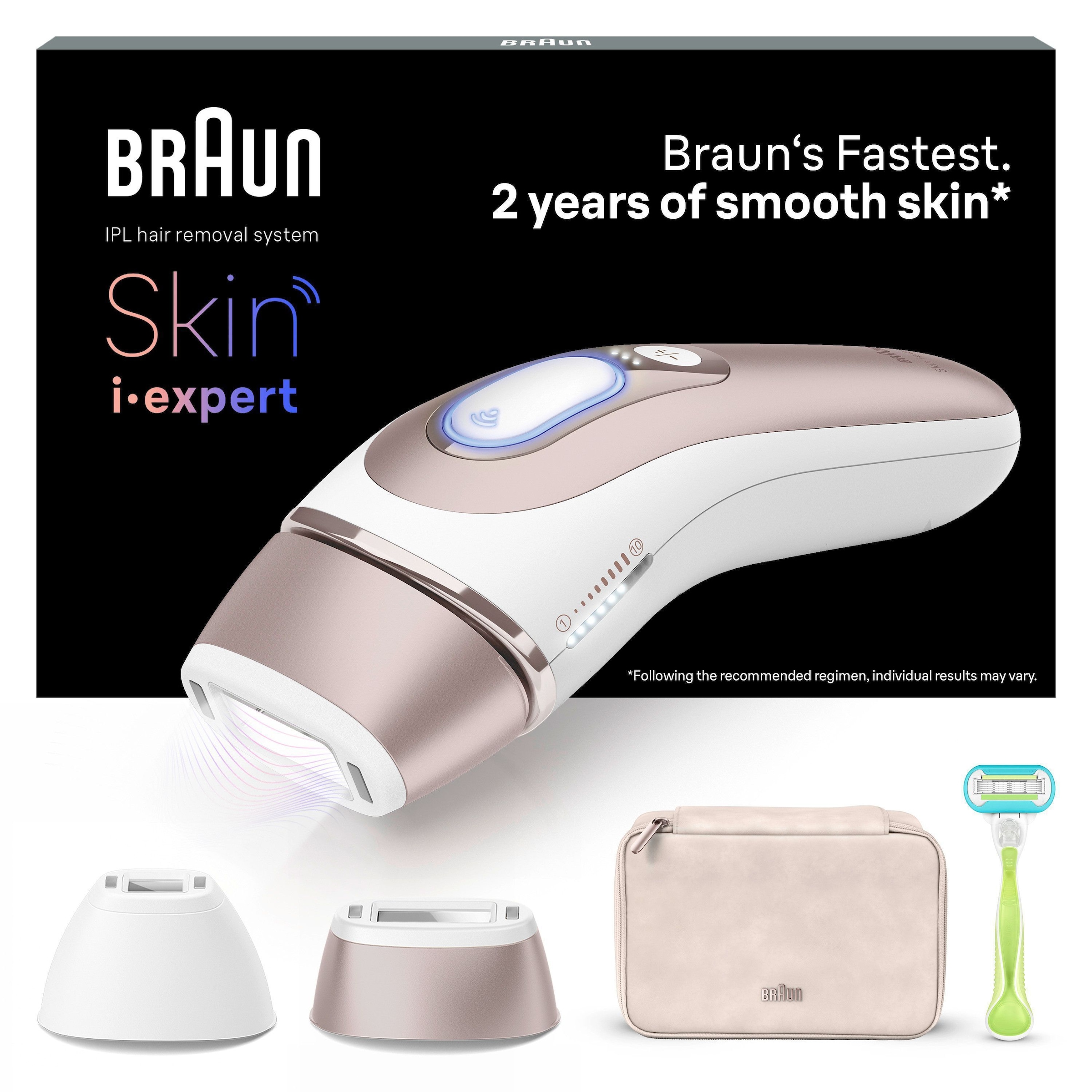 Braun Épilateur IPL »Smart Skin i·expert PL7147« 2 Aufsätze für Gesicht & Körper, Venus Rasierer & Aufbewahrungstasche