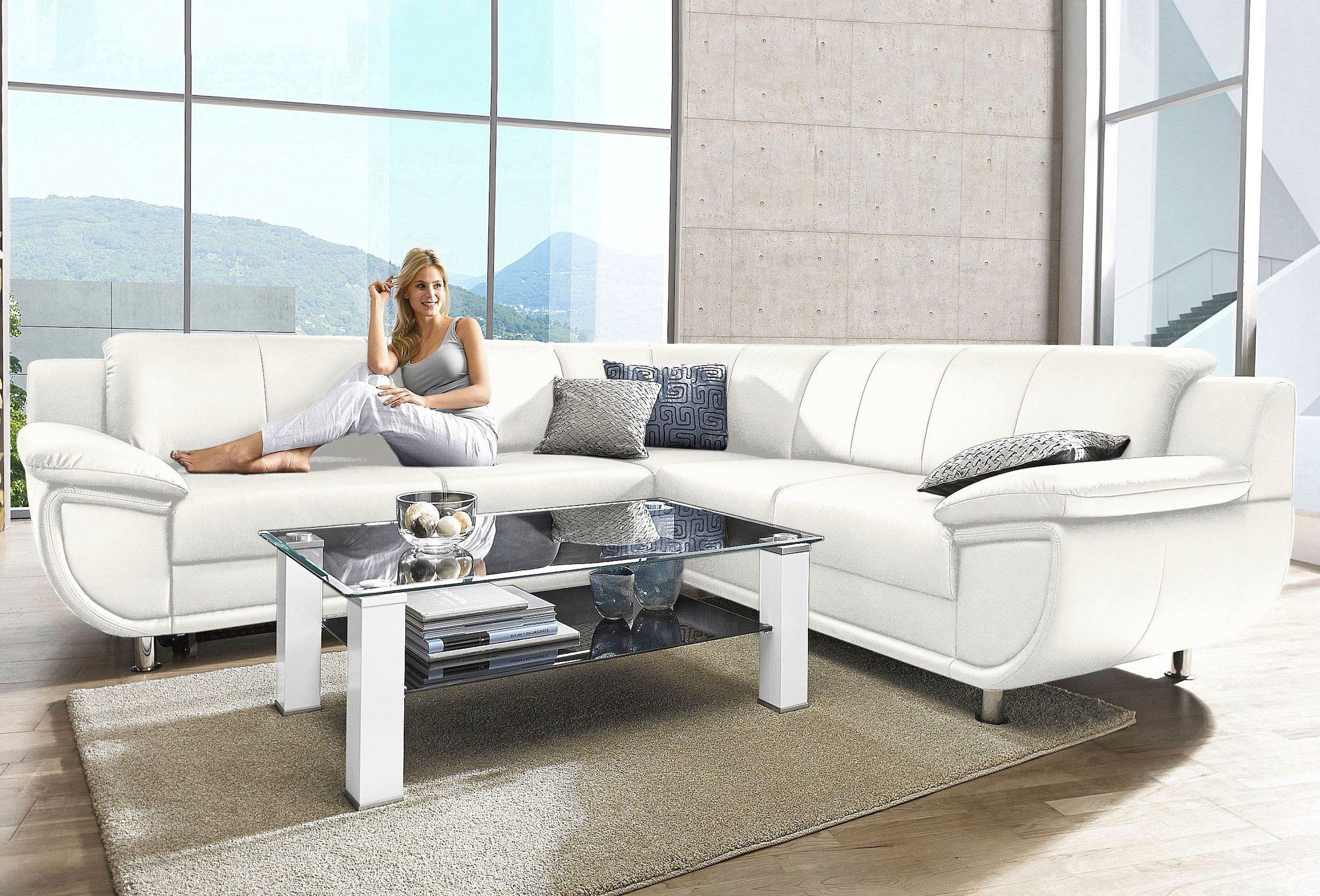 Image of TRENDMANUFAKTUR Ecksofa "Rondo wahlweise mit Schlaffunktion, bequeme Armlehnen" L-Form, wahlw.mit Federkern, Füsse chromfarben, Unser Dauertiefpreis
