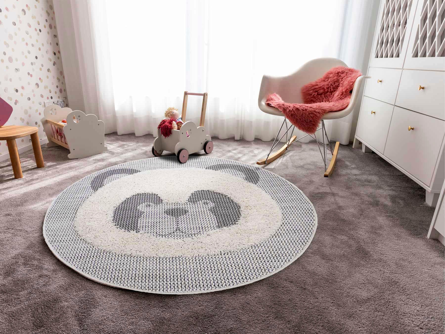 Primaflor-Ideen in Textil Kinderteppich "NAVAJO - Panda" rund 35 mm Höhe Hoch-Tief-Effekt, Motiv Panda, Kinderzimmer