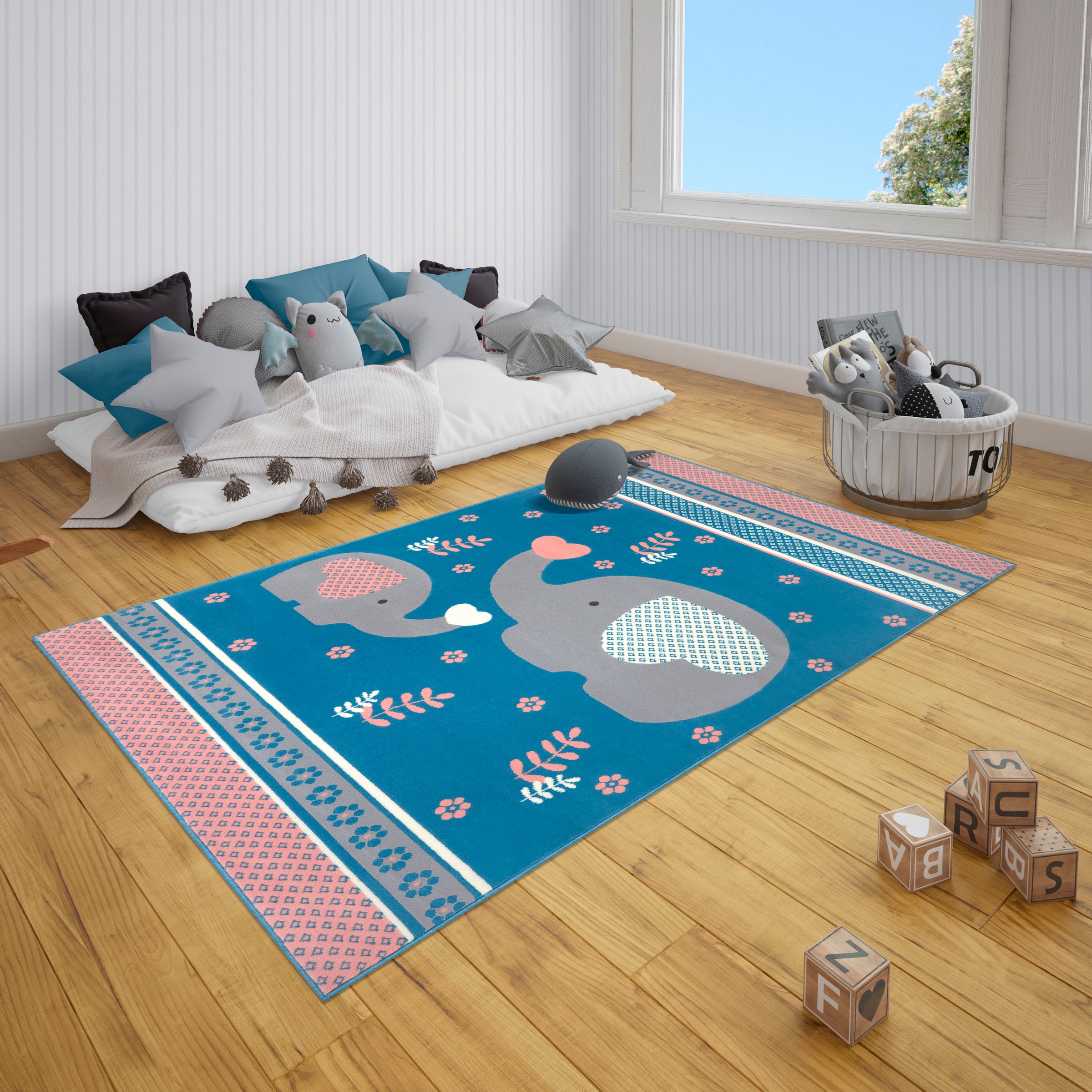 HANSE Home Kinderteppich »Happy Elefant«, rechteckig, Herz, Blume, Tiermotiv, Kurzflor,Strapazierfähig, Pflegeleicht, Robust