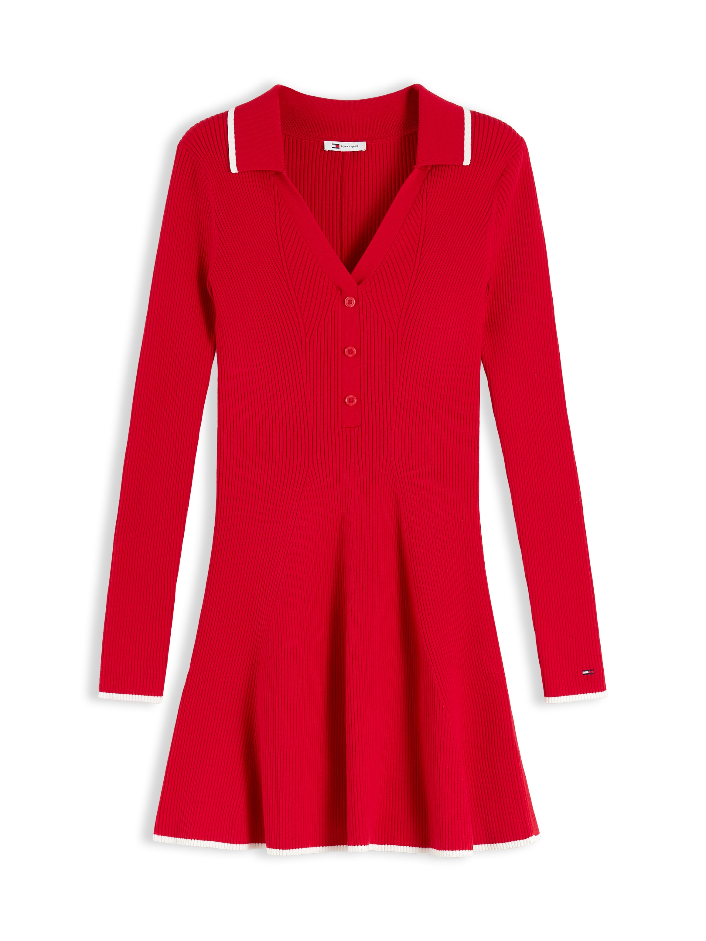 Tommy Jeans Robe en sweat »TJW SWEATER FLARE POLO DRESS« mélange de coton, forme évasée