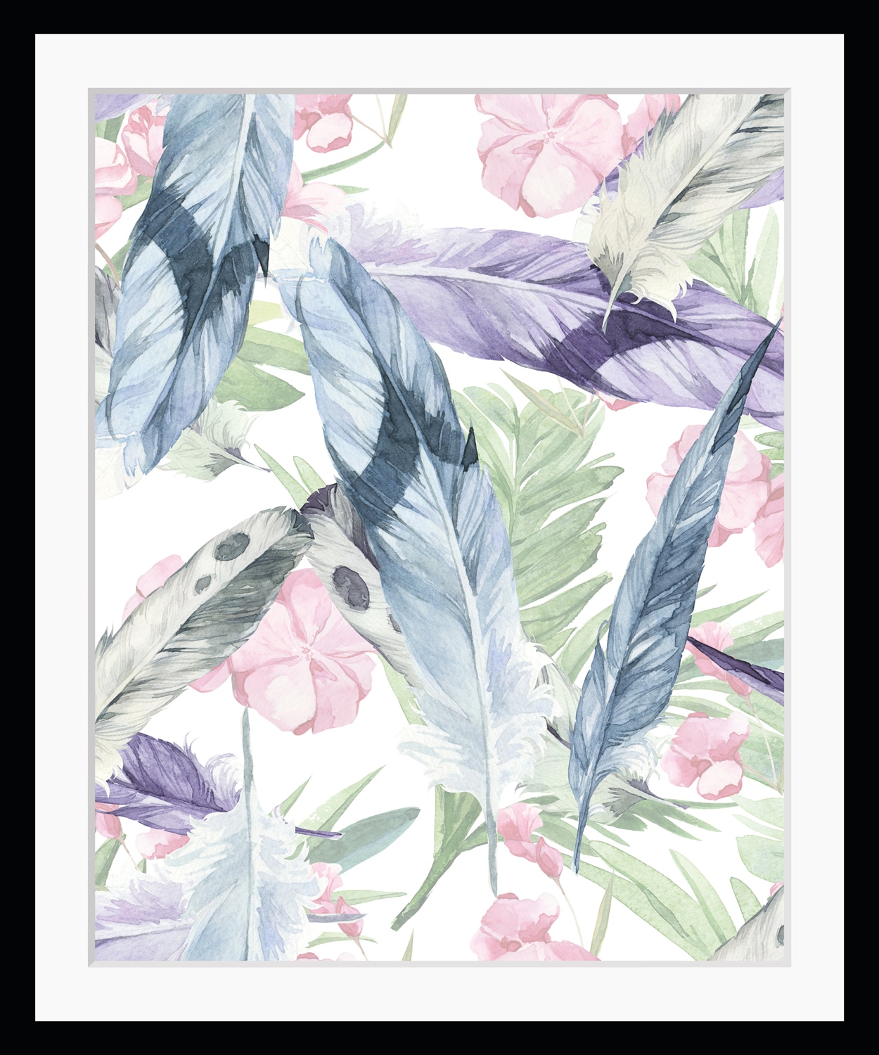 Image of queence Bild "Eveline" Blätter Federn Kunst Pflanzen Pflanzenbilder HD Premium Poster-Druck inkl. Holzrahmen