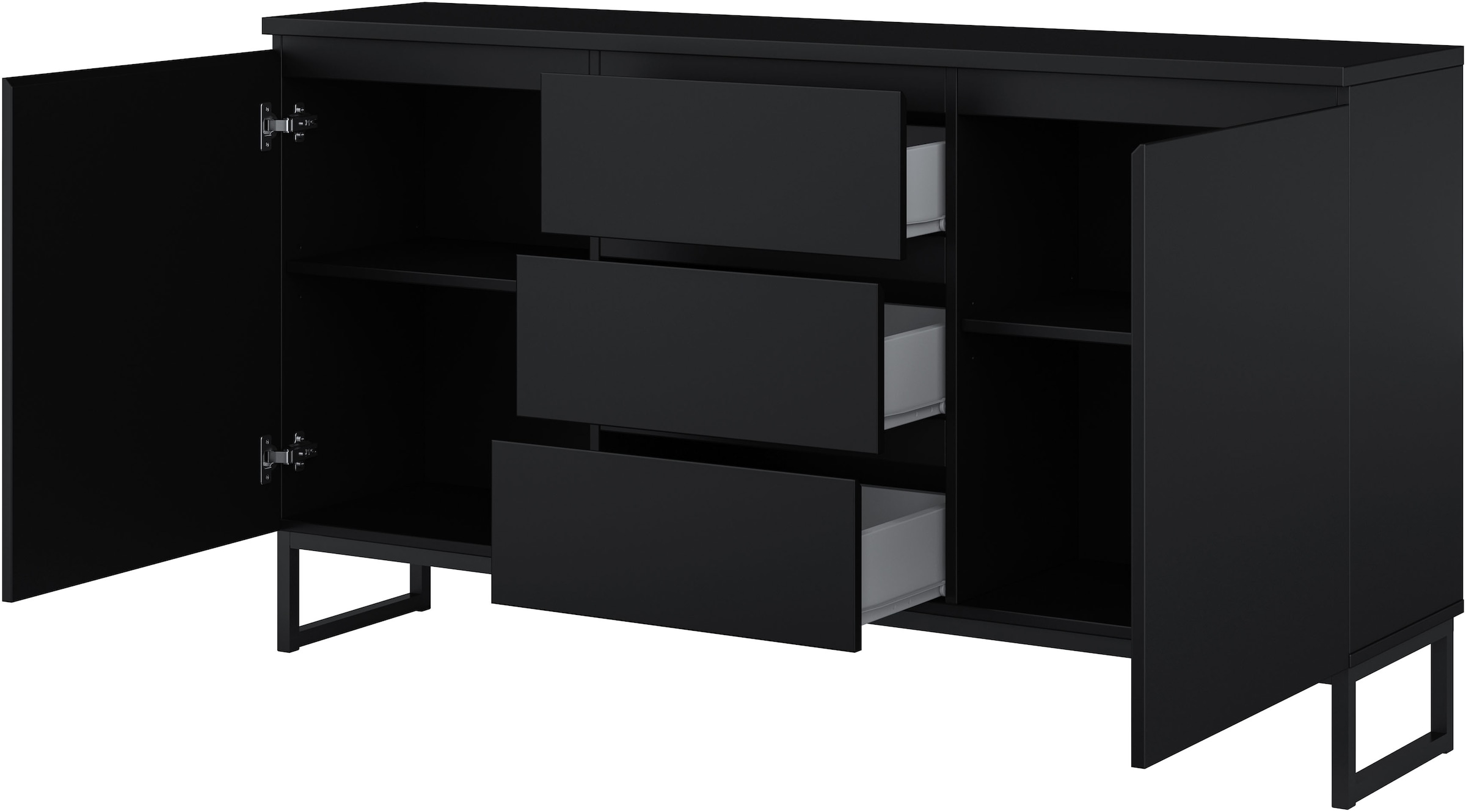 GOODproduct Buffet »Modo II, Breite 150 cm, moderne grifflose Kommode 2Türen/3 SK« commode à tiroirs avec beaucoup d'espace de rangement, étagères réglables, patins en métal
