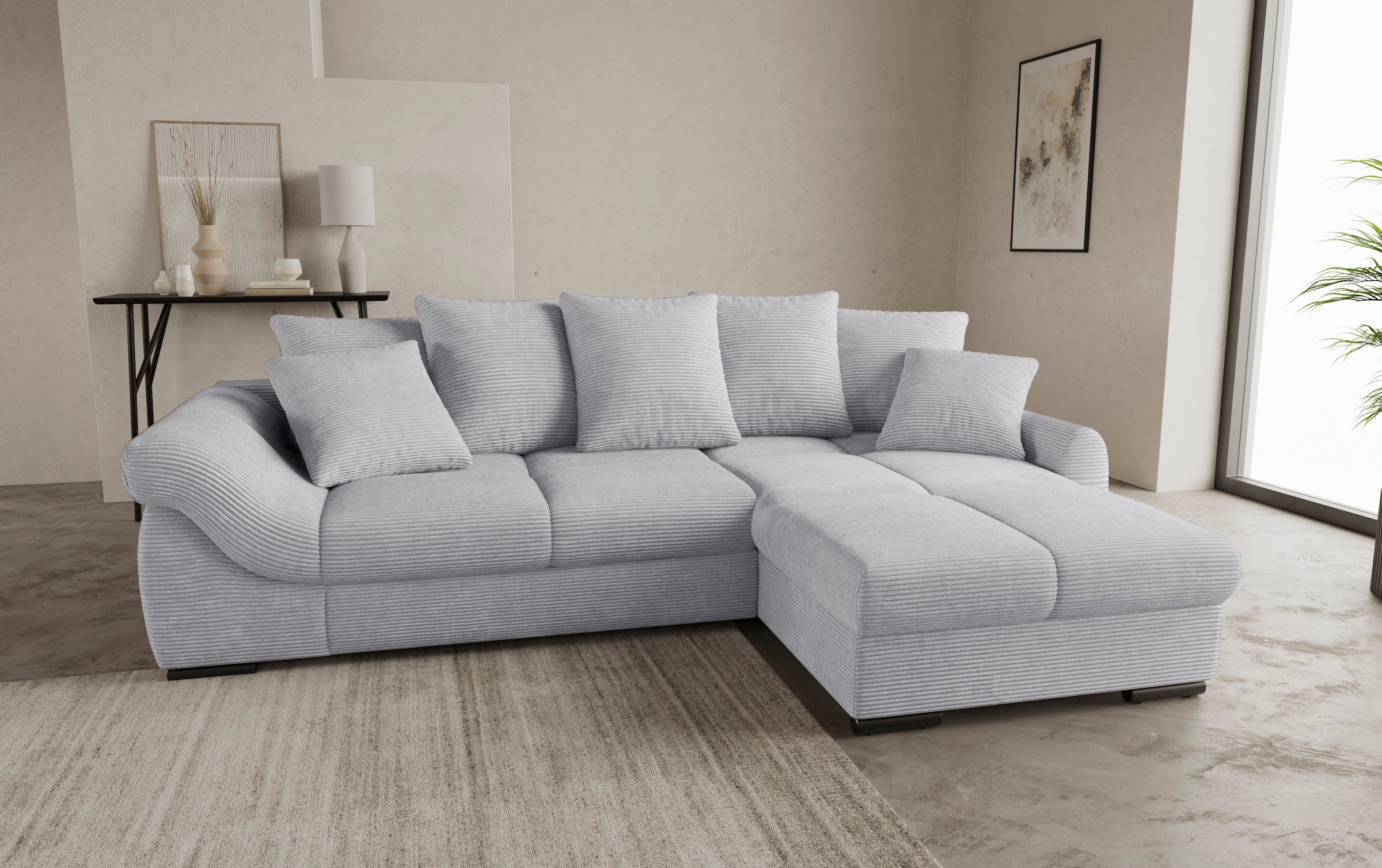 Mr. Couch Ecksofa »Livorno DuraFlex L-Form«, inkl. Hochschläfer-Bettauszug, XL-Bettkasten weiss beschichtet