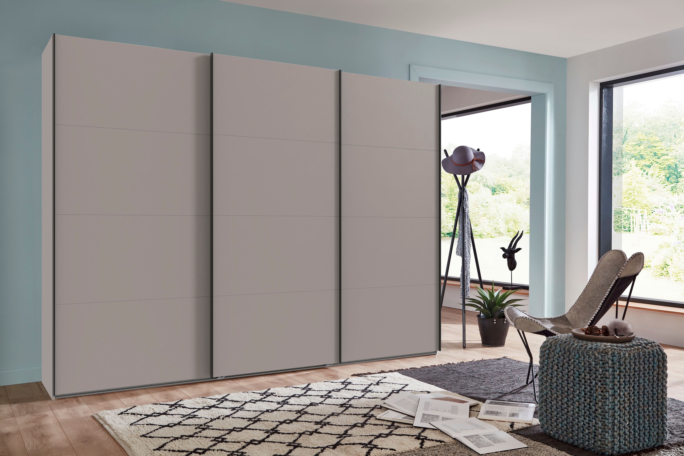 Wimex Schwebetürenschrank »Mugano, Made in Germany, Lieferung bis in Deine Etage und Stellort«, (wähle Deine Ausstattung: Basic oder Premium!), 3 Schwebetüren, grosse Grössen, mit oder ohne Spiegel, Metallgriffe