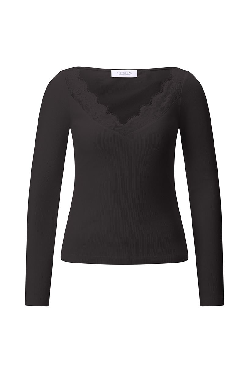 RICHROYAL T-shirt à manches longues coupe régulière avec encolure en pointe