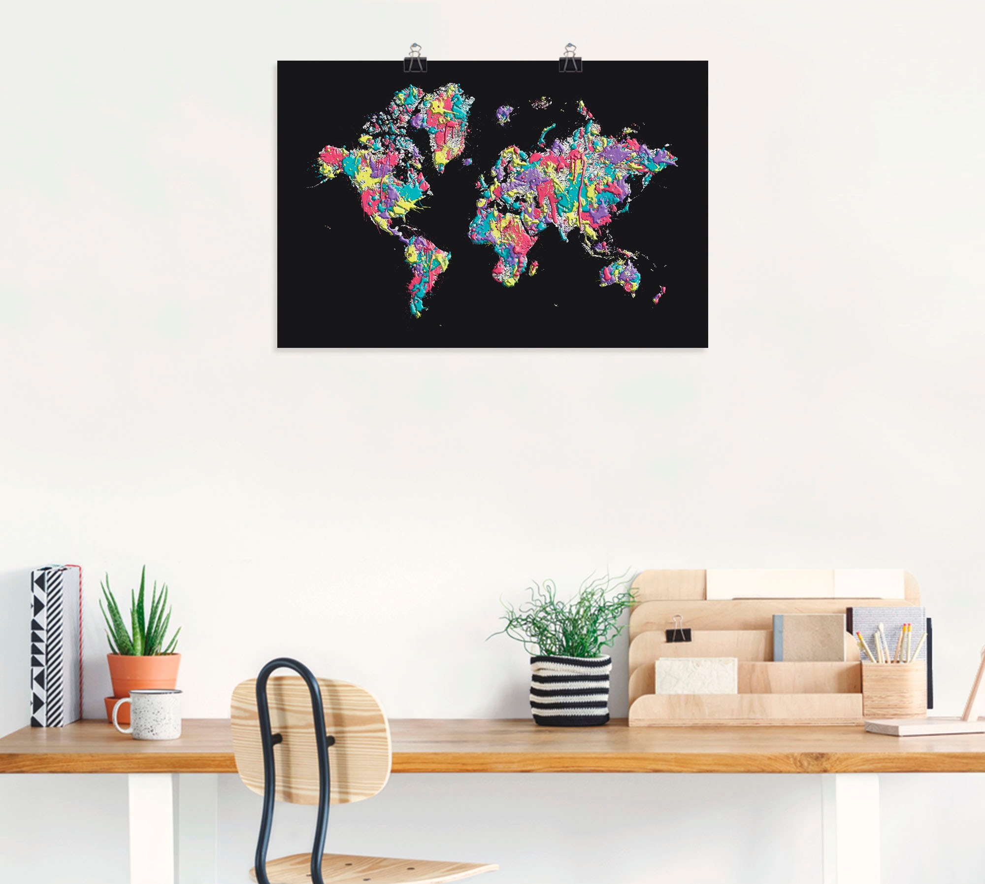 Image of Artland Wandbild »POP ART Weltkarte schwarz«, Landkarten, (1 St.), in vielen Grössen & Produktarten - Alubild / Outdoorbild für den Aussenbereich, Leinwandbild, Poster, Wandaufkleber / Wandtattoo auch für Badezimmer geeignet bei Ackermann Versand Schweiz