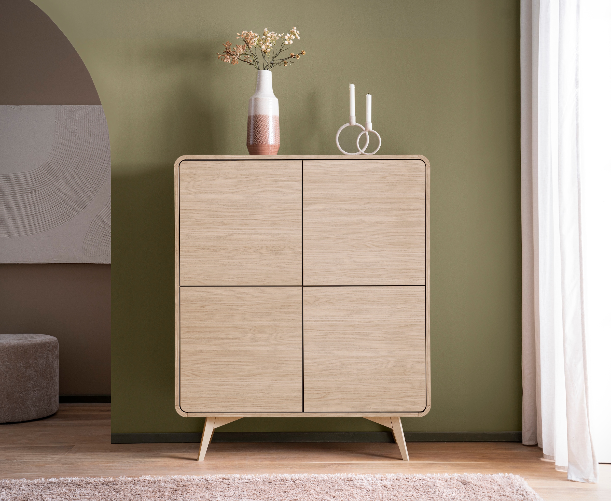 Home affaire Highboard »Torsby, moderner Schrank, Stauraumelement in Eiche Natur, 108 cm breit« abgerundete Ecken, ausreichend Stauraum, vielseitig einsetzbar