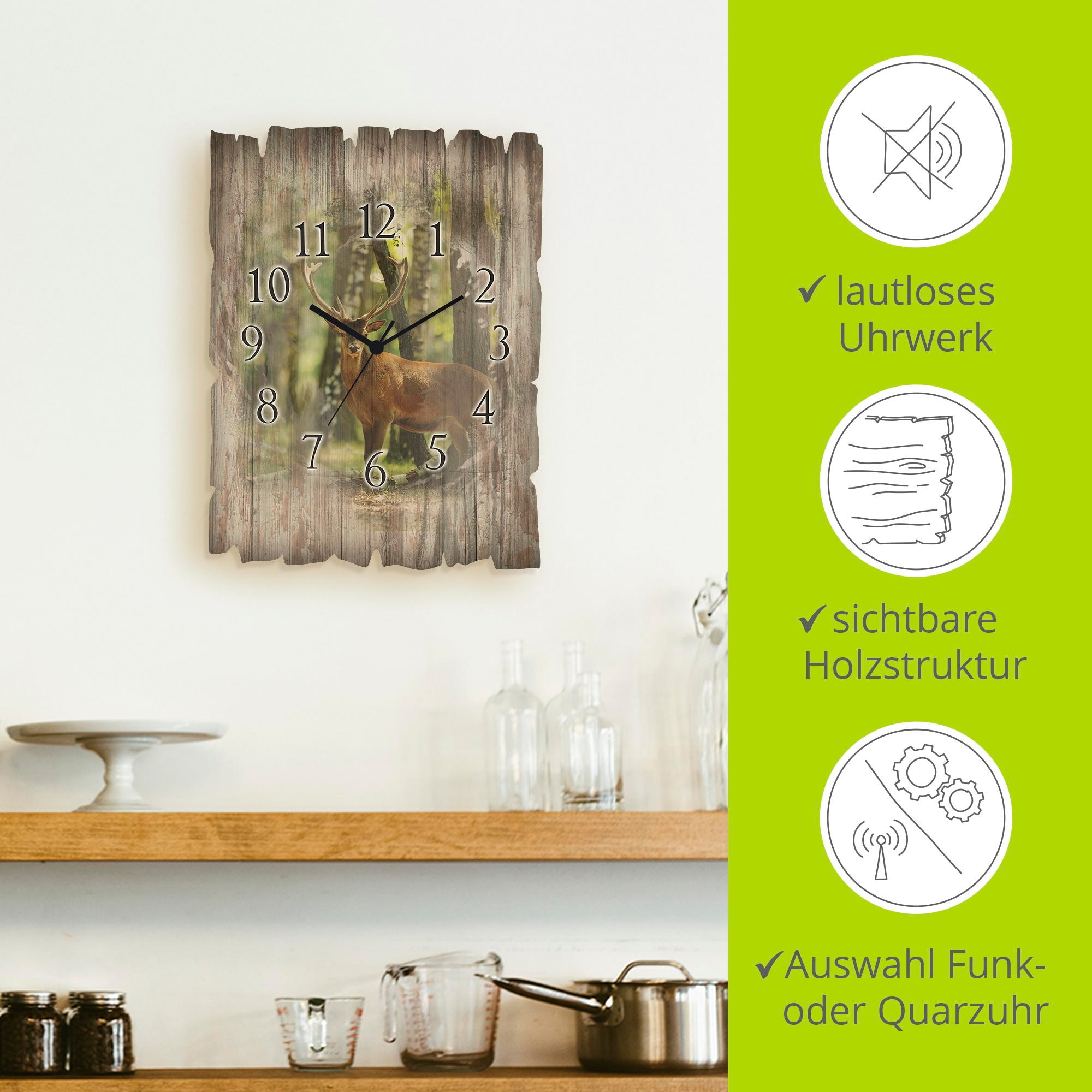 Artland Wanduhr »Hirsch 4 - Wald« wahlweise mit Quarz- oder Funkuhrwerk, lautlos ohne Tickgeräusche