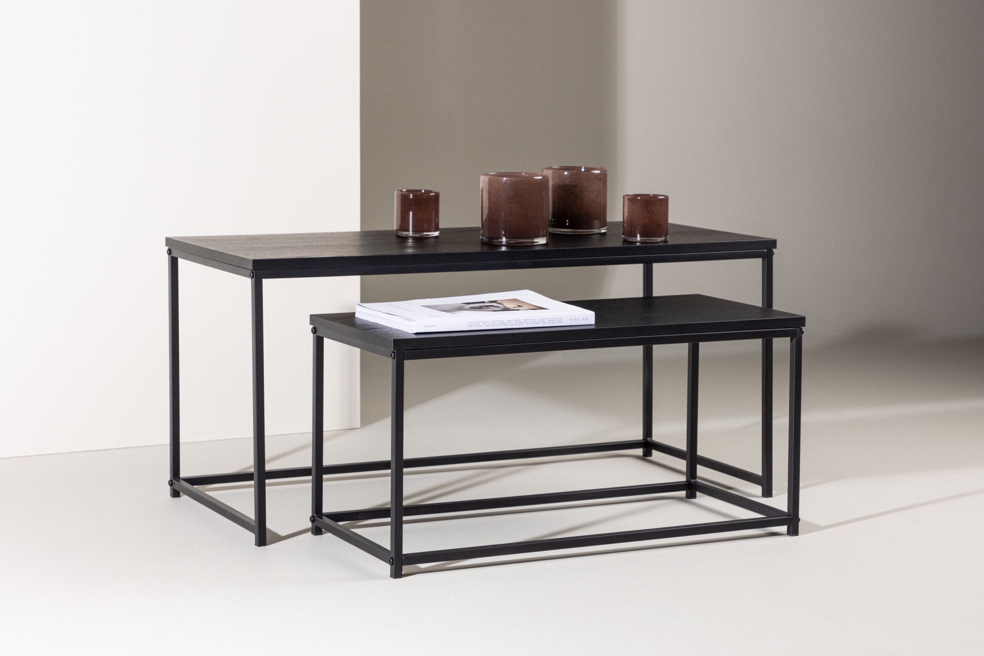 Venture Home Couchtisch »Staal, 2-tlg Couchtisch-Set 100 × 43 cm in Schwarz, kombinierbar« Set, 2 Stk. tlg. Sofatisch-Set, MDF, Stahlbeine, schwarz, rechteckig, flexibel