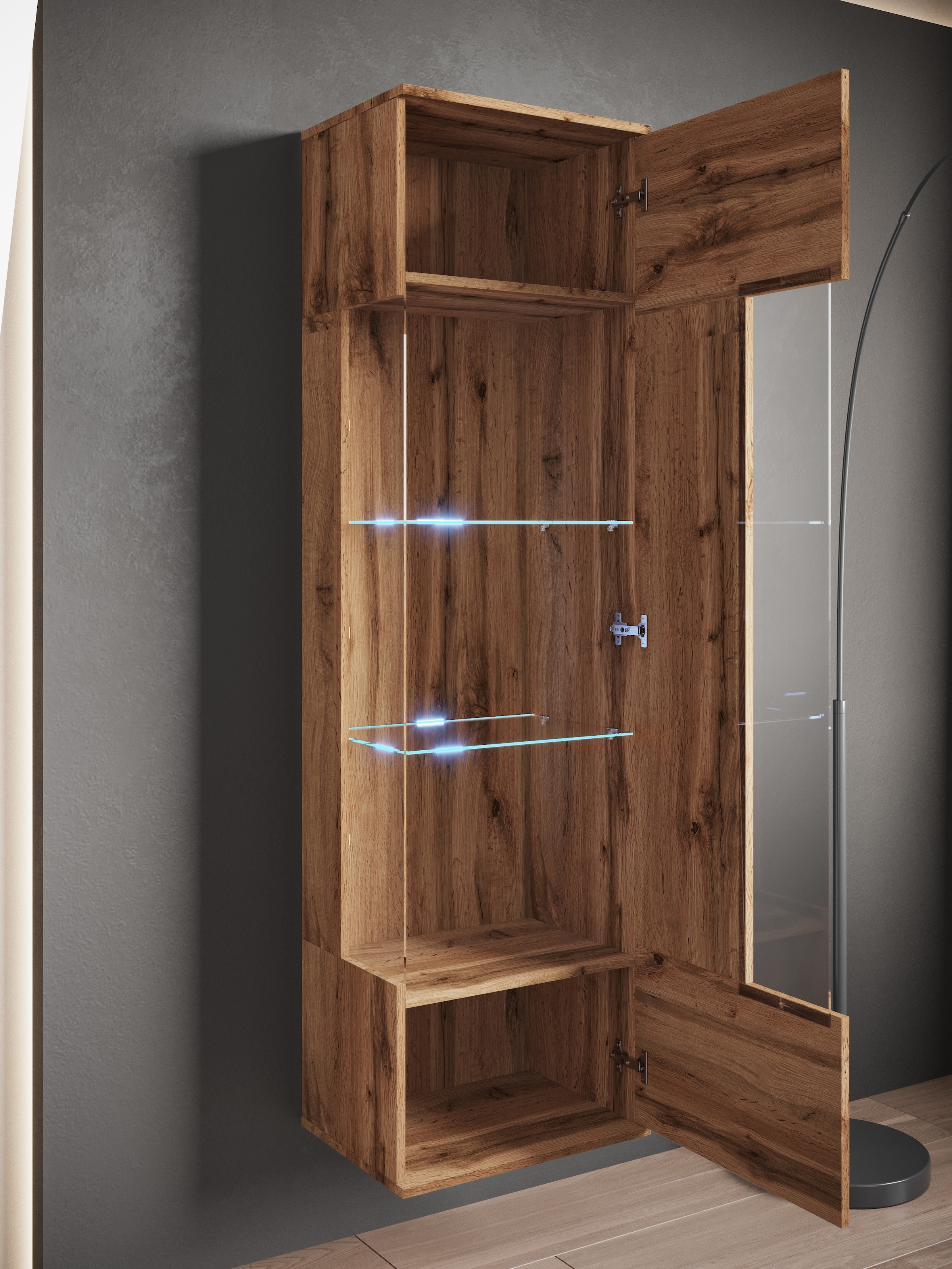 GOODproduct Vitrine »Kenia, stehend und hängend, Türanschlag wechselbar« 1 Stk. tlg. Vitrineschrank mit Glastüren 160 cm Höhe