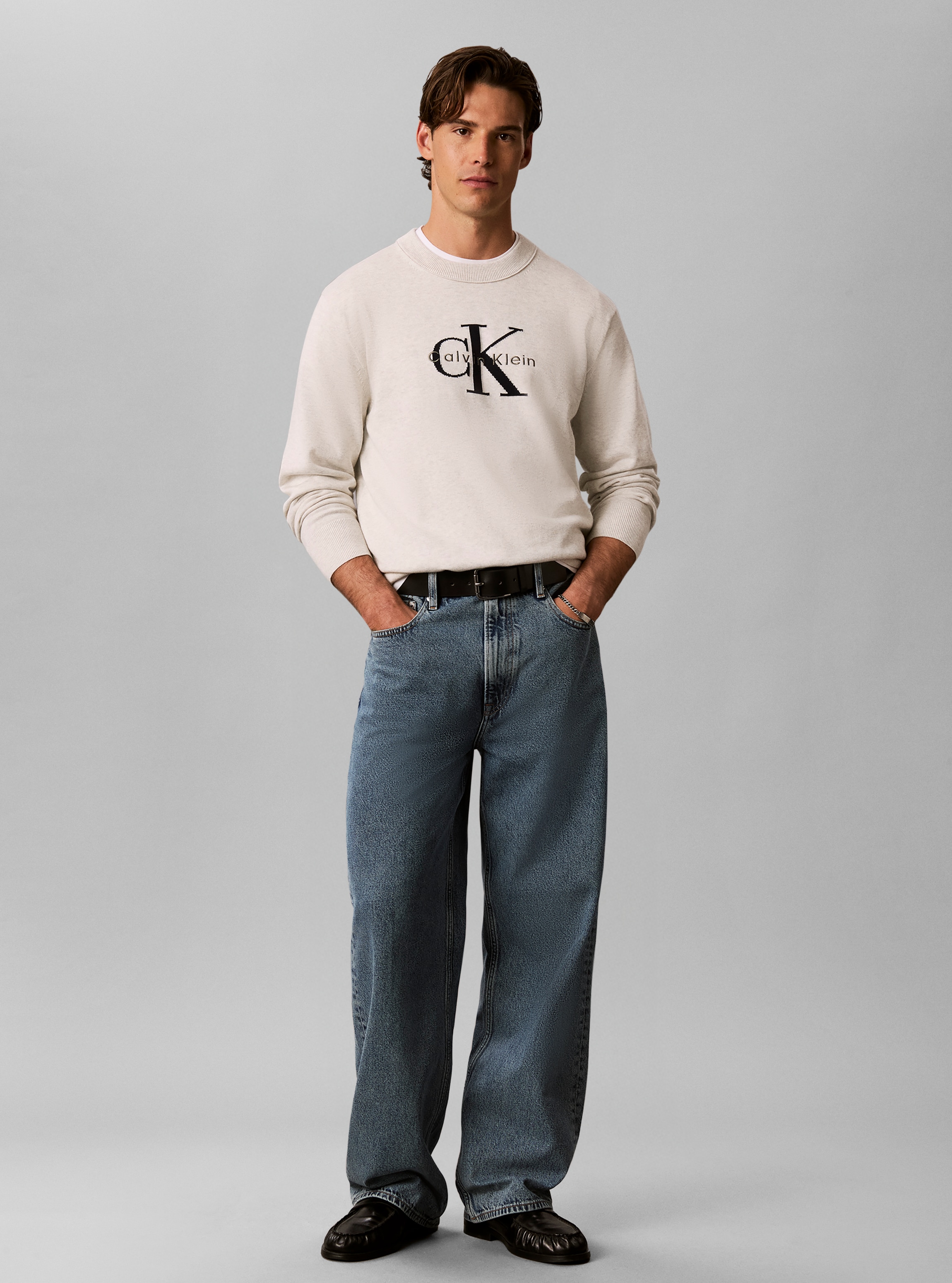 Calvin Klein Pull à col rond »COTTON MONOLOGO« Coupe régulière avec col rond