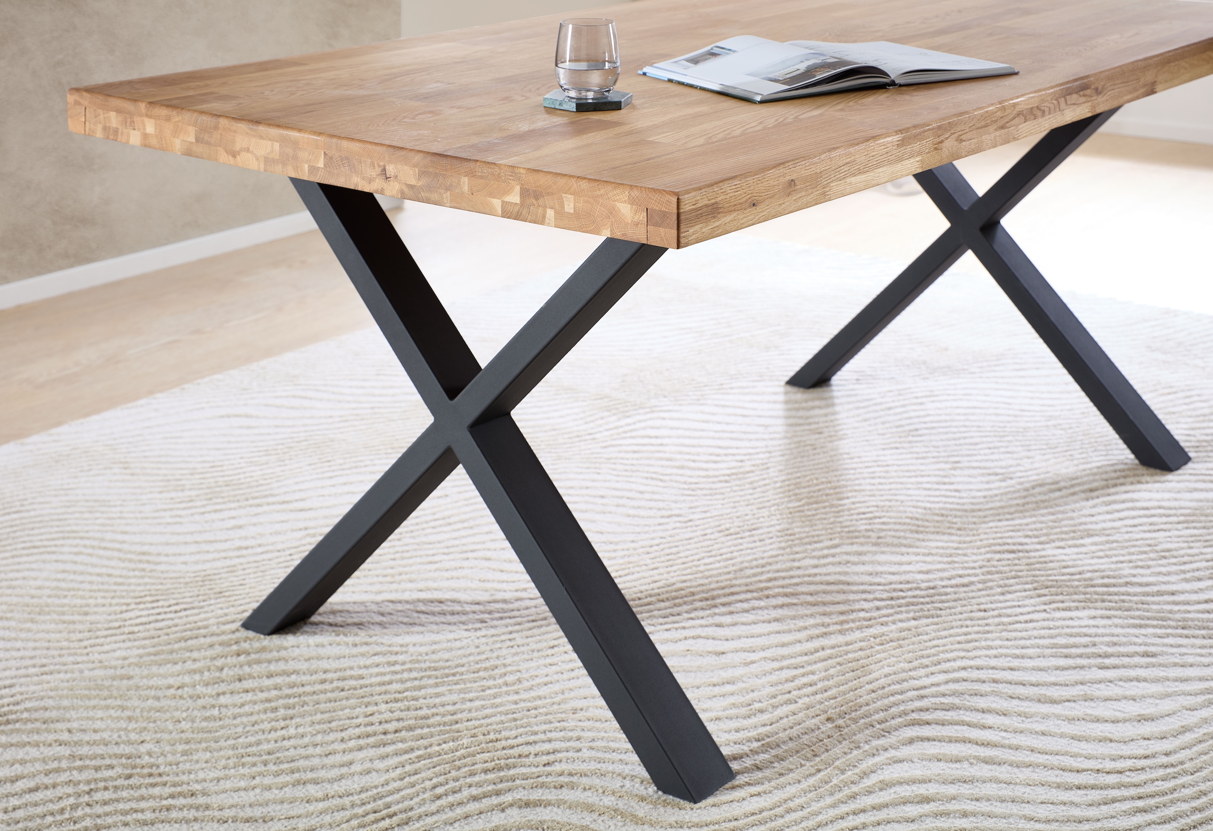 Stolkom Table de salle à manger »Chris Esszimmertisch Eiche Massivholz, BxHxT 110x47x70 cm« Gerade Kante, Industrial Style Eiche Massivholz