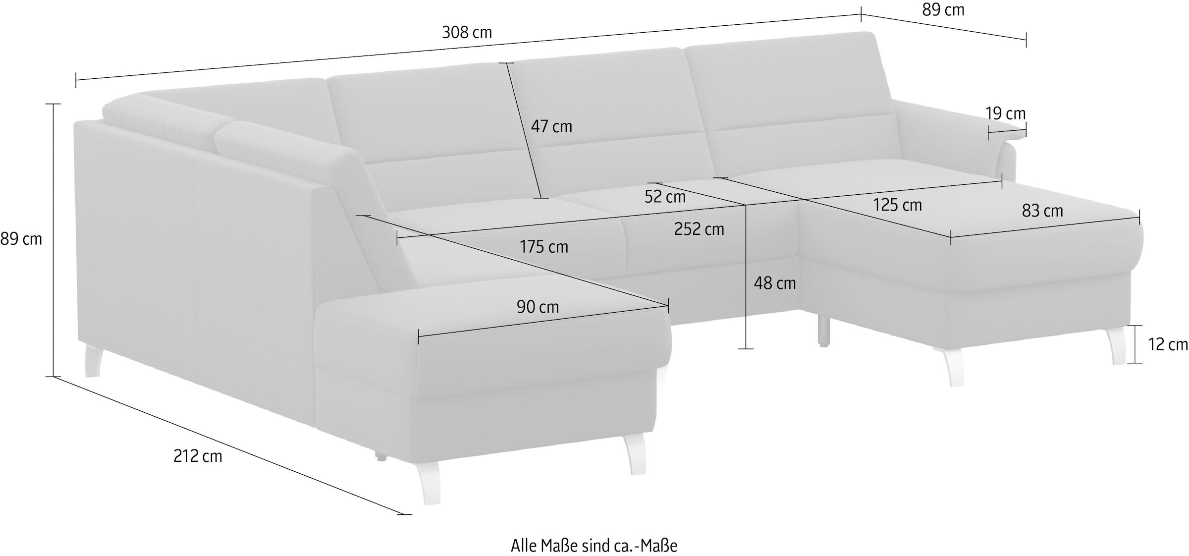 sit&more Wohnlandschaft »Palmera U-Form«, Federkern, wahlweise mit Bettfunktion und mit/ohne Stauraum