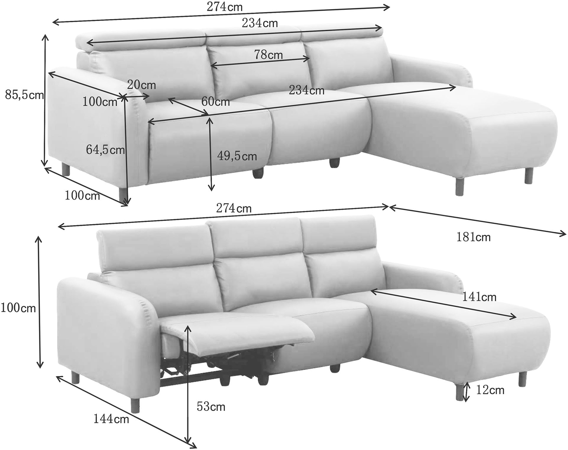 GOODproduct Ecksofa »SKAANE Struktur, L-Form, 274 cm, manuelle/elektrische Relaxfunktion,« 274 cm, mit Kopfteilverstellung und man. oder elektr. Relaxfunktion