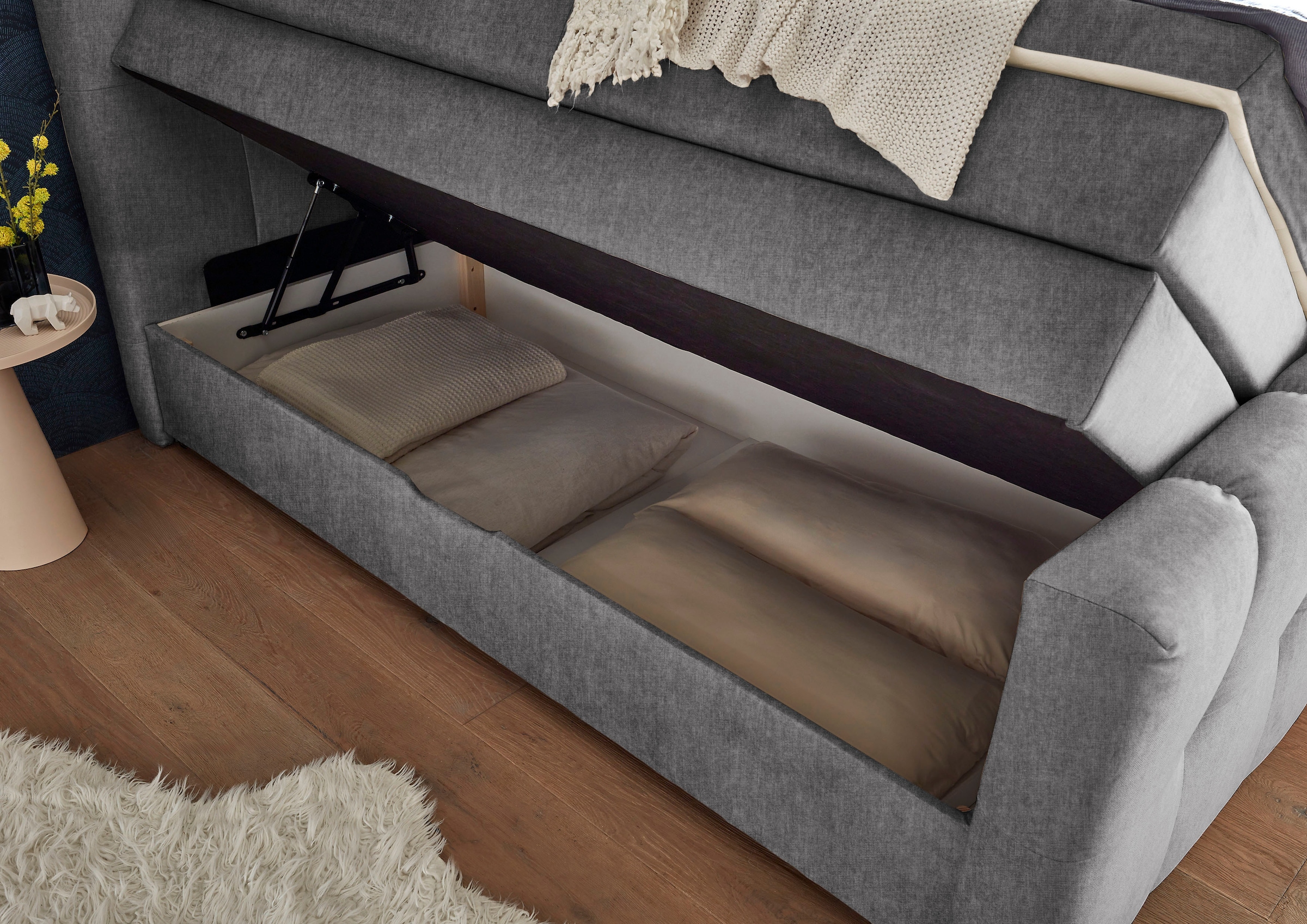 ED EXCITING DESIGN Boxspringbett »Tolfa mit Komforteinstiegshöhe von 73cm« erhältlich in 180x200cm, inkl. Bettkasten und 7cm Visco-Topper