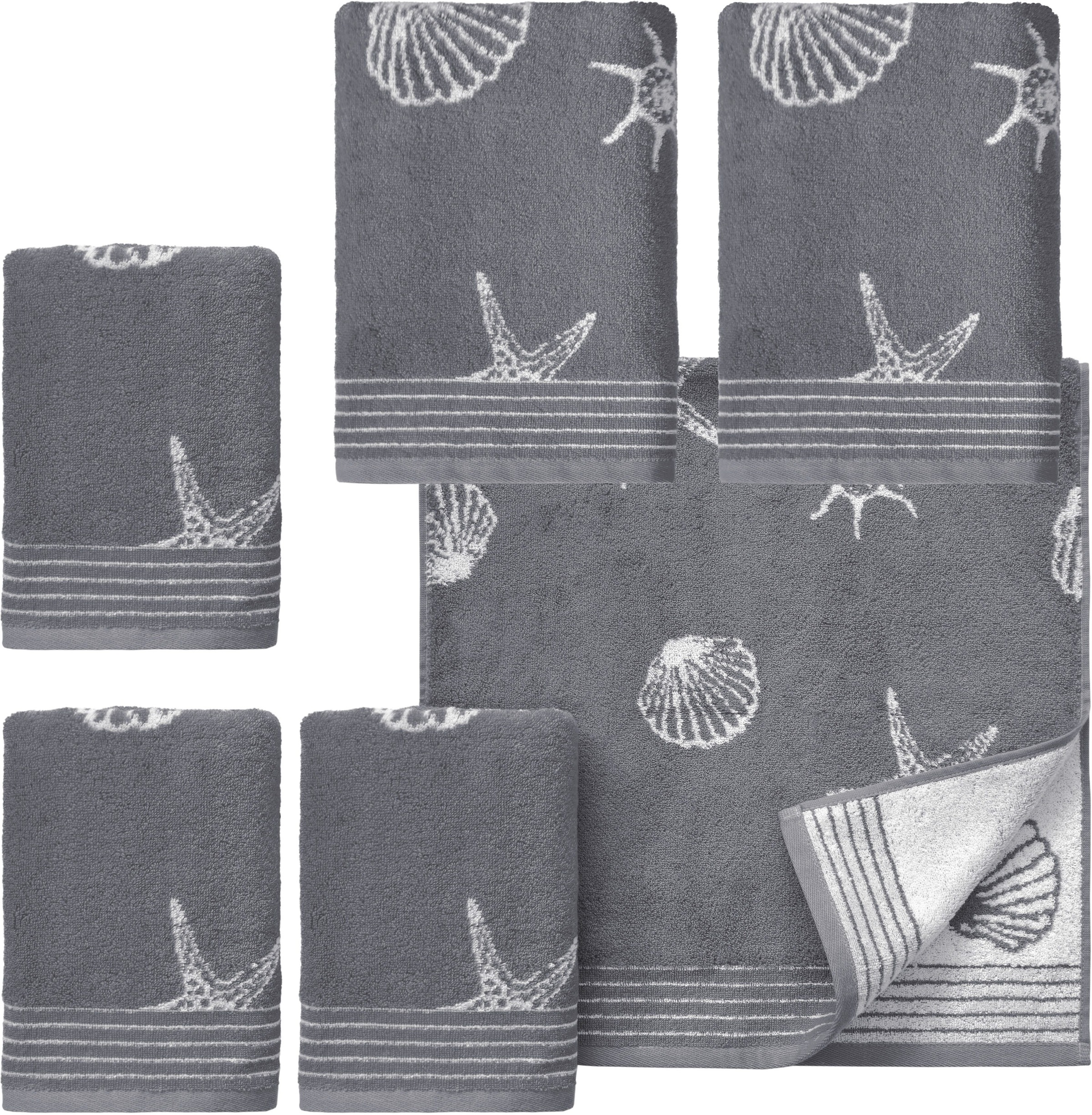 Image of Dyckhoff Handtuch Set "Seashell" Set 6 Stk. Walkfrottee mit Muschelmuster; 4 Handtücher (50x100cm), 2 Duschtücher (70x140cm)