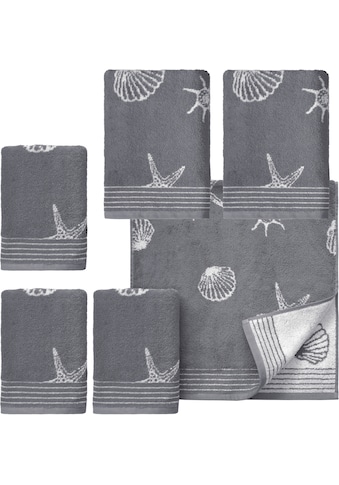 Handtuch Set »mit Muschelmuster«, (Set, 6 St., 4 Handtücher (50x100 cm)-2 Badetücher...