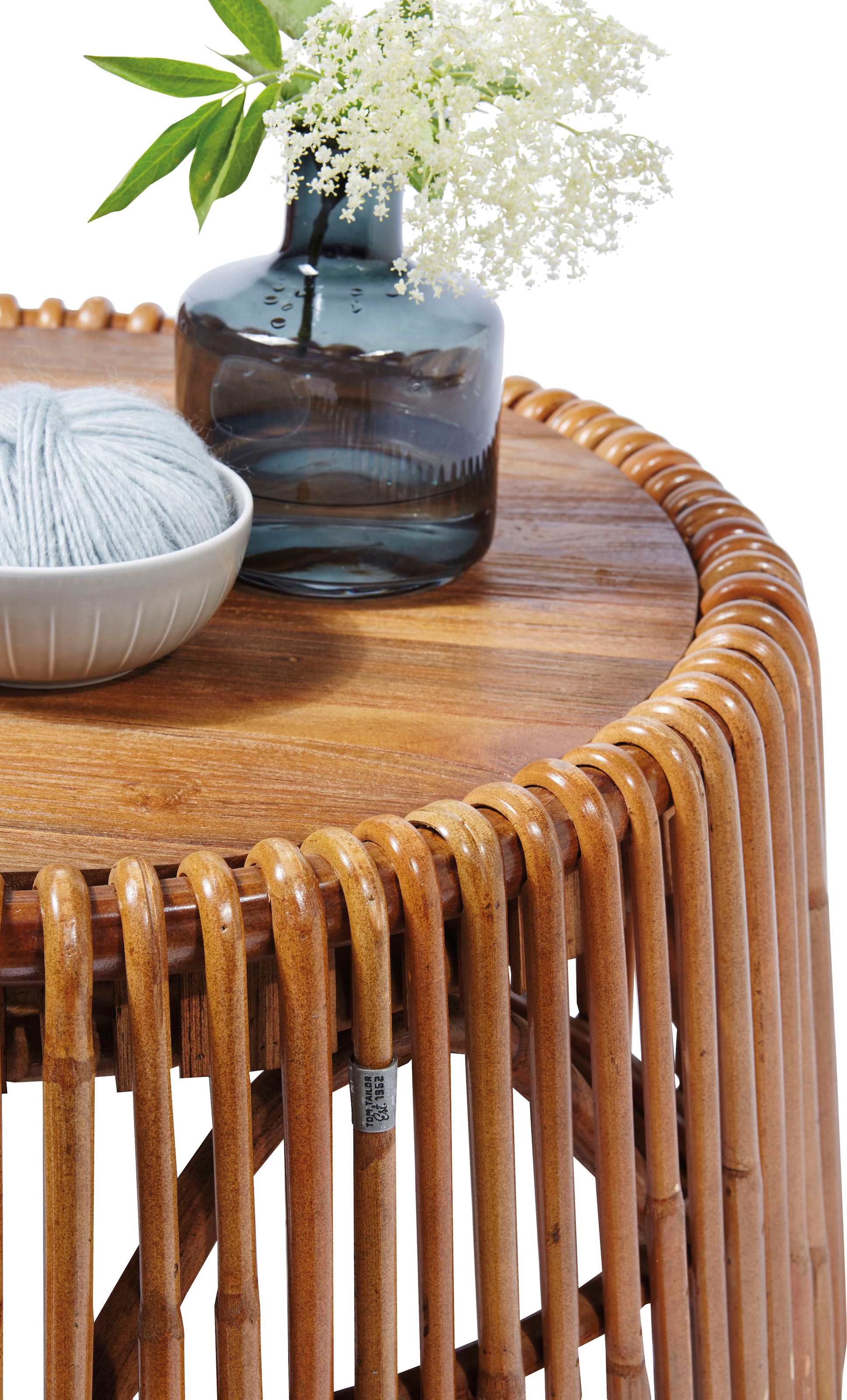 SIT Table d'appoint »T-RATTAN SIDE TABLE LARGE aus Rattan mit recycelter Teakholzplatte« structure conique en rotin avec plateau en teck recyclé