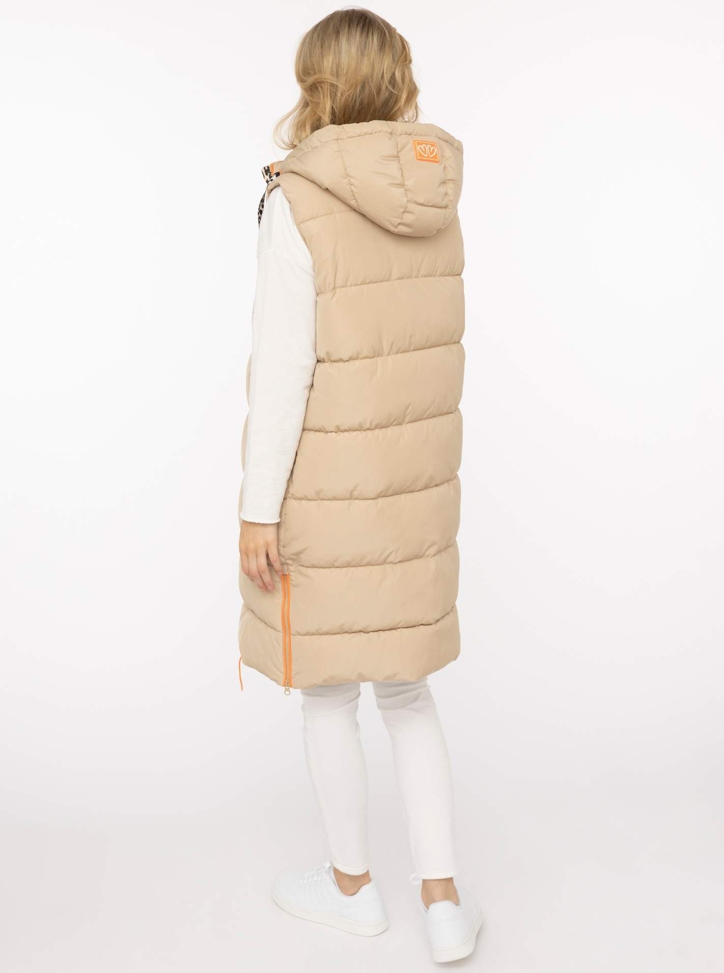 Zwillingsherz Gilet long »„Leo“« avec capuche, fermeture éclair à l'avant et sur les côtés, poches, détails léopard,