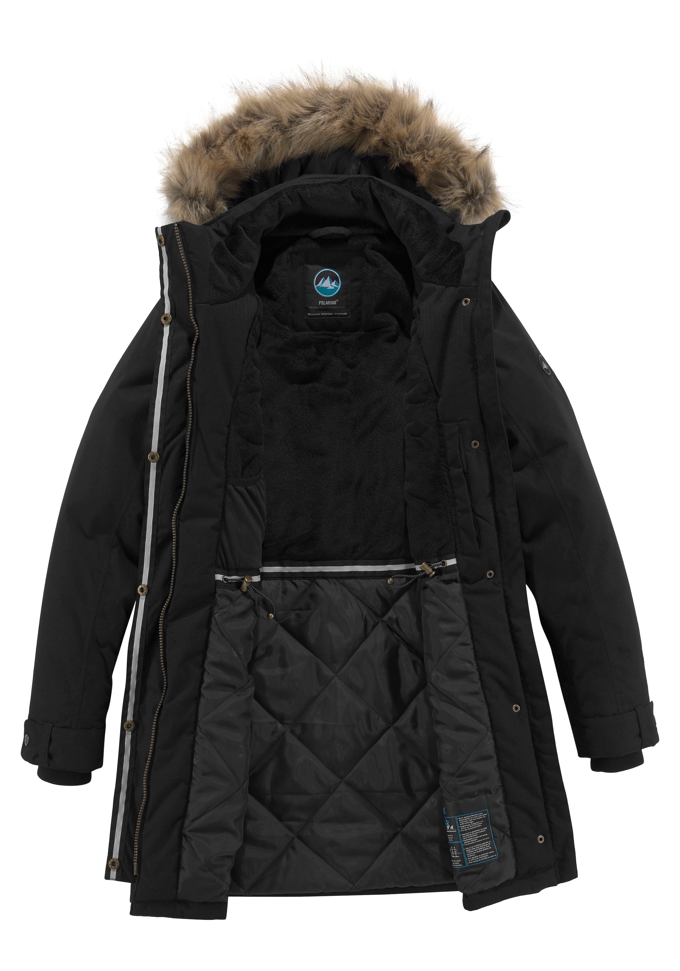 Polarino Parka fonctionnelle mit Kapuze Atmungsaktiv, winddicht und wasserdicht. Warm wattiert.