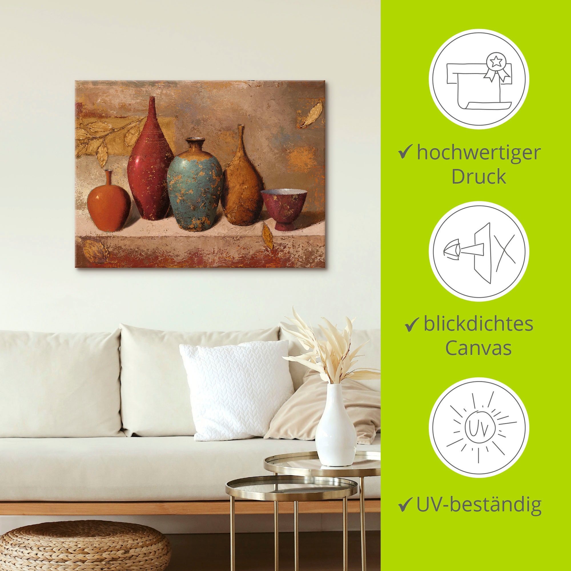 Artland Tableau sur toile »Blätter und Gefässe« 1 cuis tlg. auf Holzrahmen gespannt