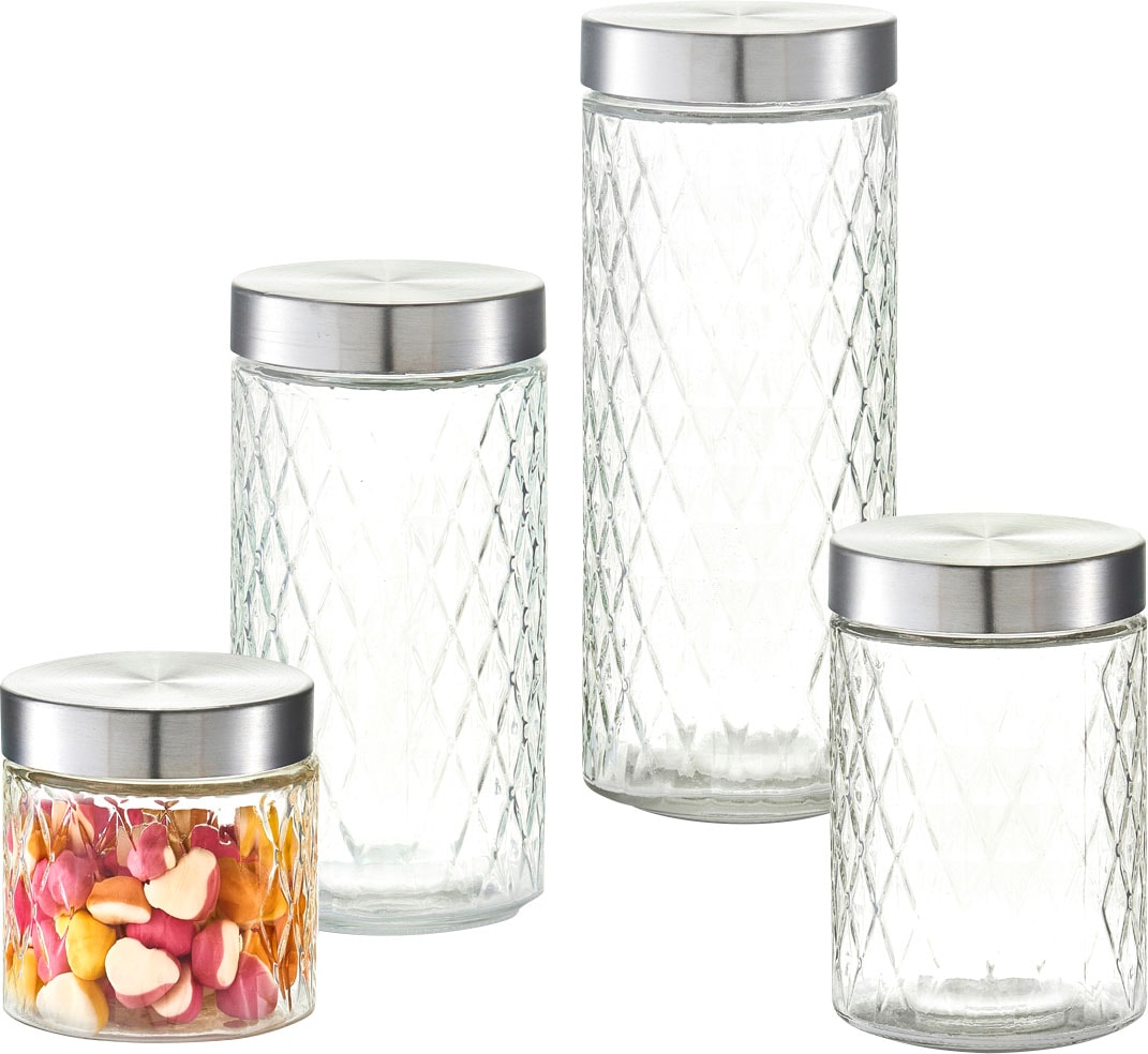 Image of Zeller Present Vorratsglas "Raute" Set, 4 Stk. tlg. Rauten Muster im Glas