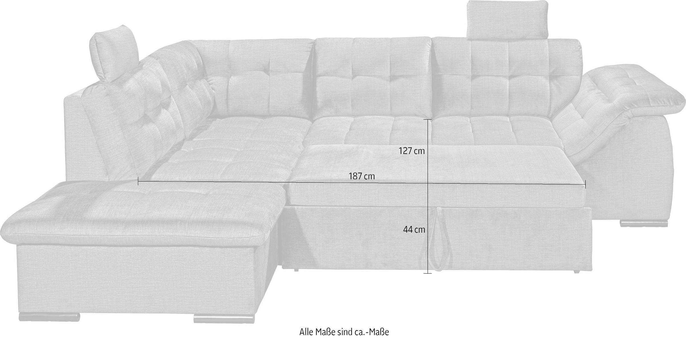 ED EXCITING DESIGN Ecksofa »Estrella L-Form«, mit Bettfunktion, Bettkasten, Armteilverstellung & Kopfstützen