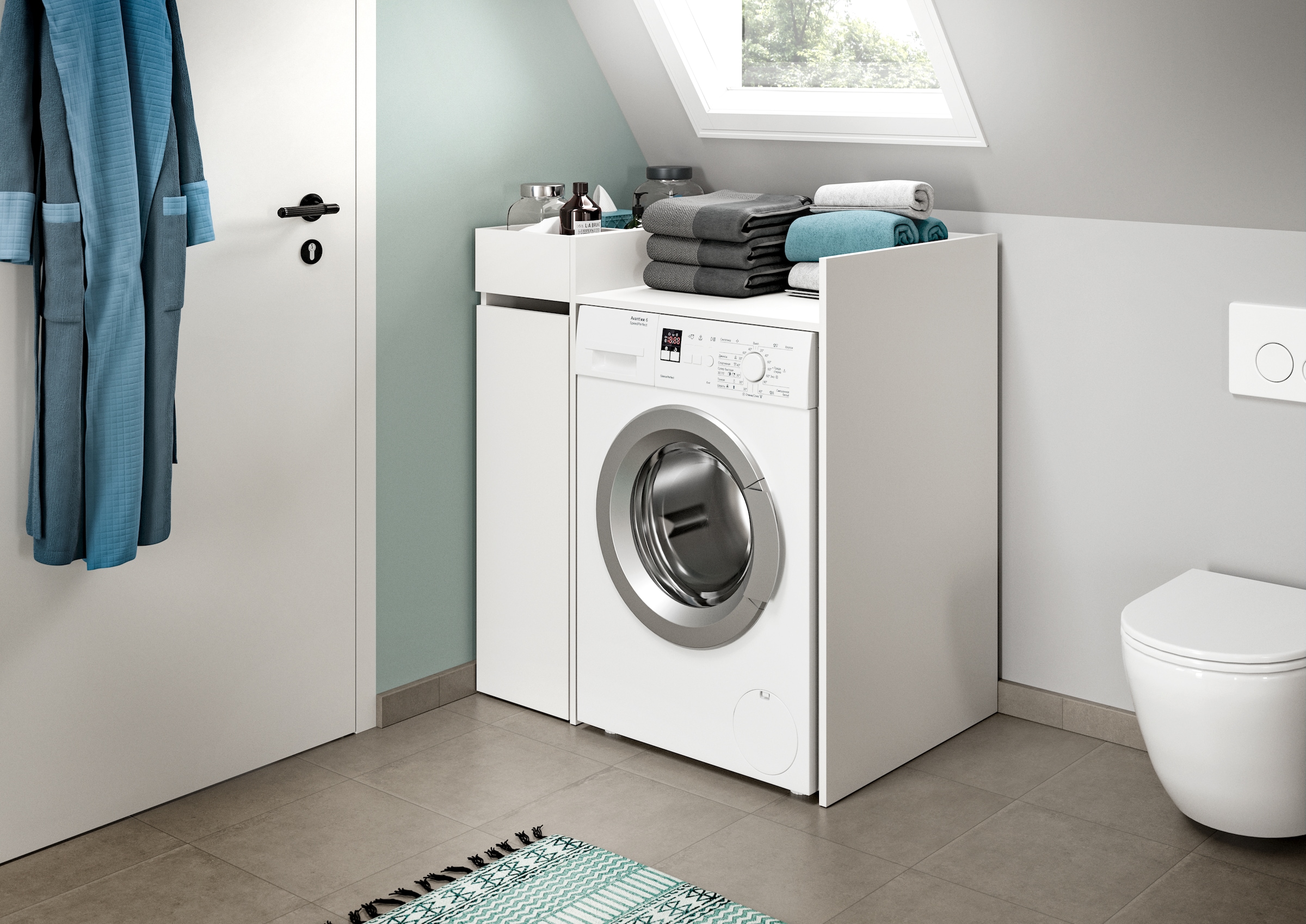 welltime Badmöbel-Set »FALAS, TOPSELLER!, 2-teilig, Hauswirtschaftsraum Set, Breite 95 cm« Set, bestehend aus: Waschmaschinenumbauschrank und Standregal, 2 Stk. tlg.