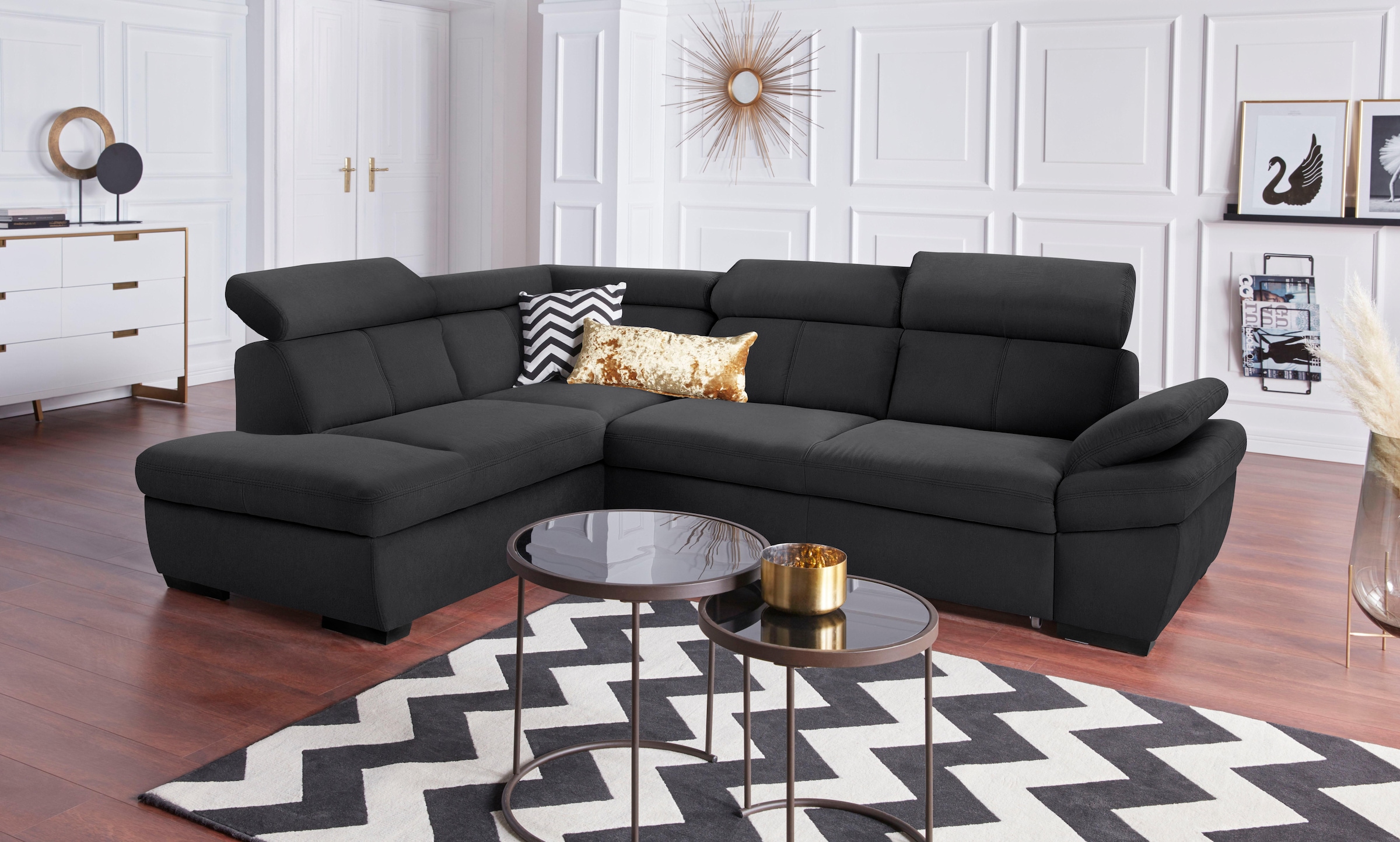 exxpo - sofa fashion Ecksofa »Salerno, klassisch modernes Funktionssofa, hoher Sitzkomfort, L-Form«, inkl. Kopf- und Armteilverstellung, wahlweise mit Bettfunktion