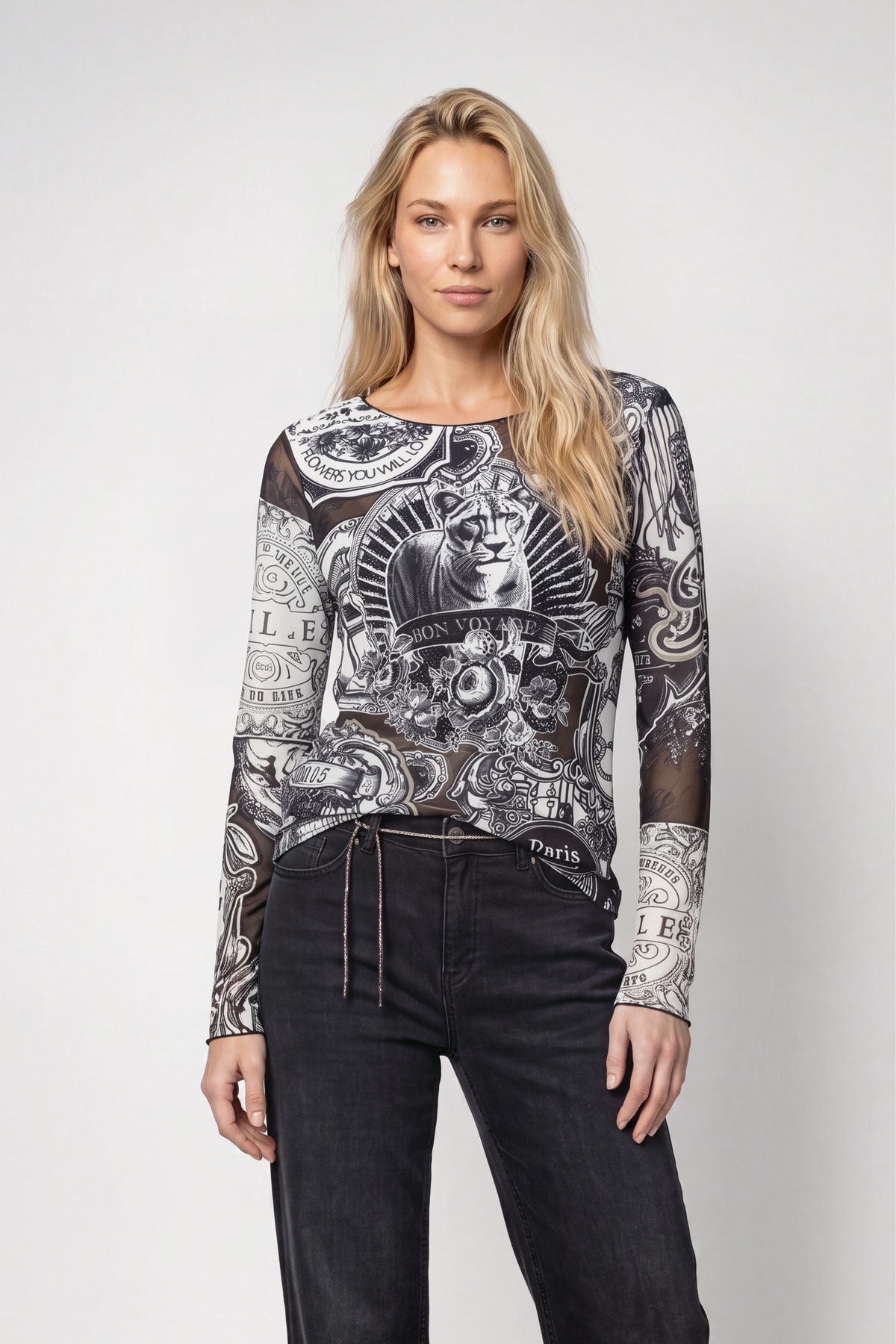 Image of Monari Langarmshirt "Shirt Emblem allover" Regular fit mit Rundhalsausschnitt