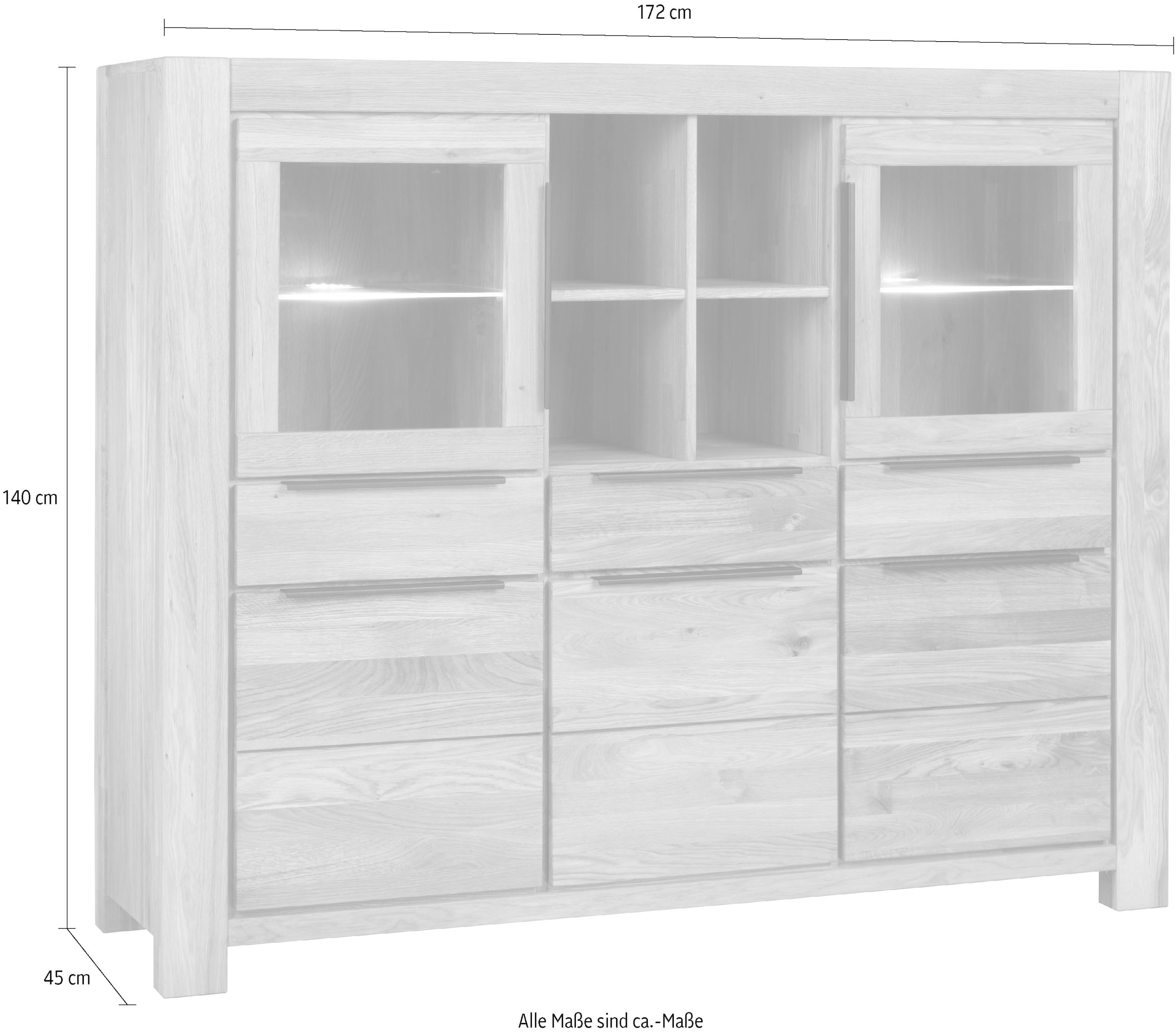 Home affaire Highboard mit stylischen Schwarzen Akzenten, 3 Schubladen, 14 Fächer.