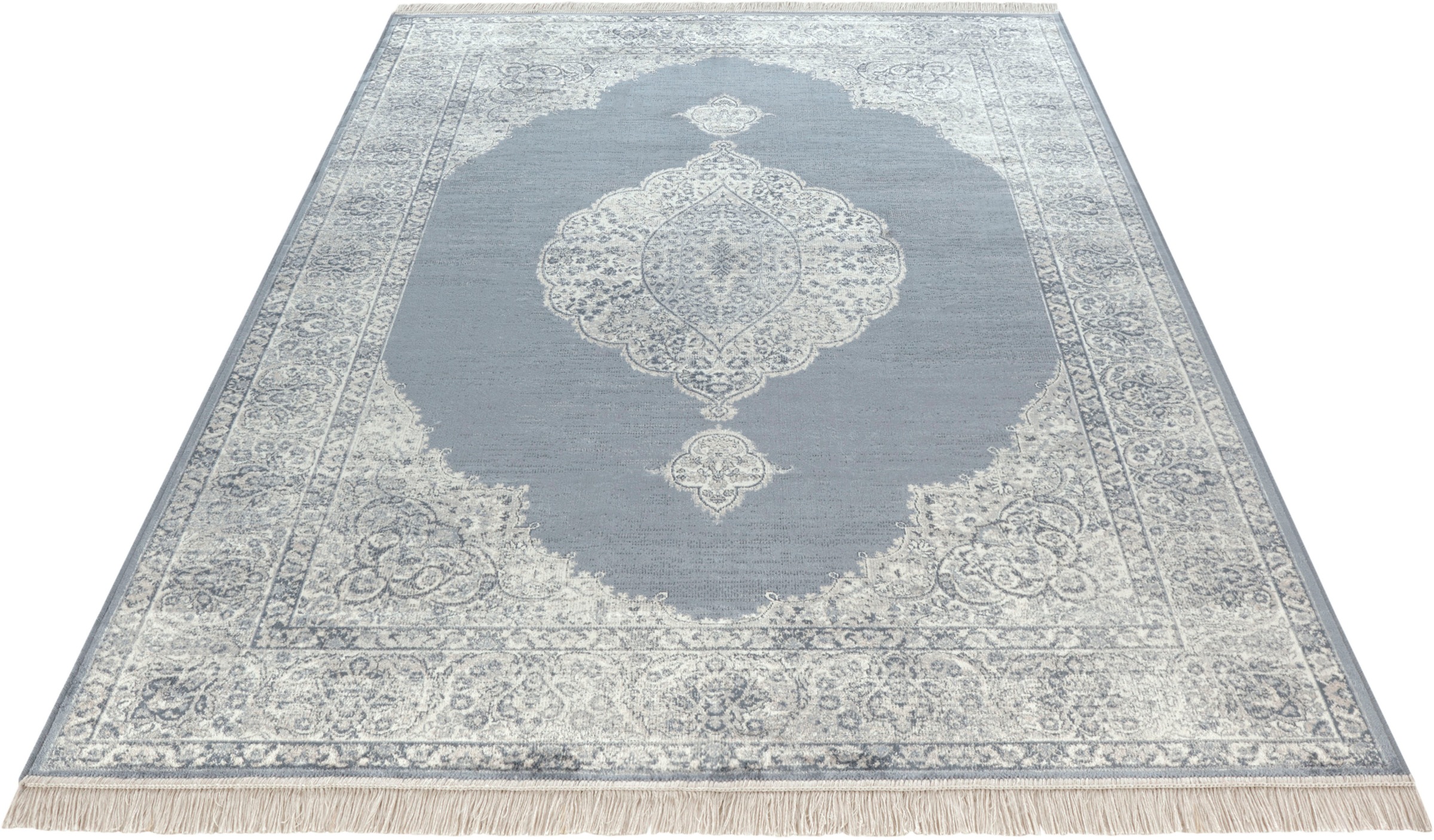 Image of NOURISTAN Designteppich »Medaillon Hamun«, rechteckig, 3 mm Höhe, Viskose mit Fransen, Orient Design, Seiden Optik, Wohnzimmer, Schlafzimmer, Strapazierfähig, Pflegeleicht bei Ackermann Versand Schweiz