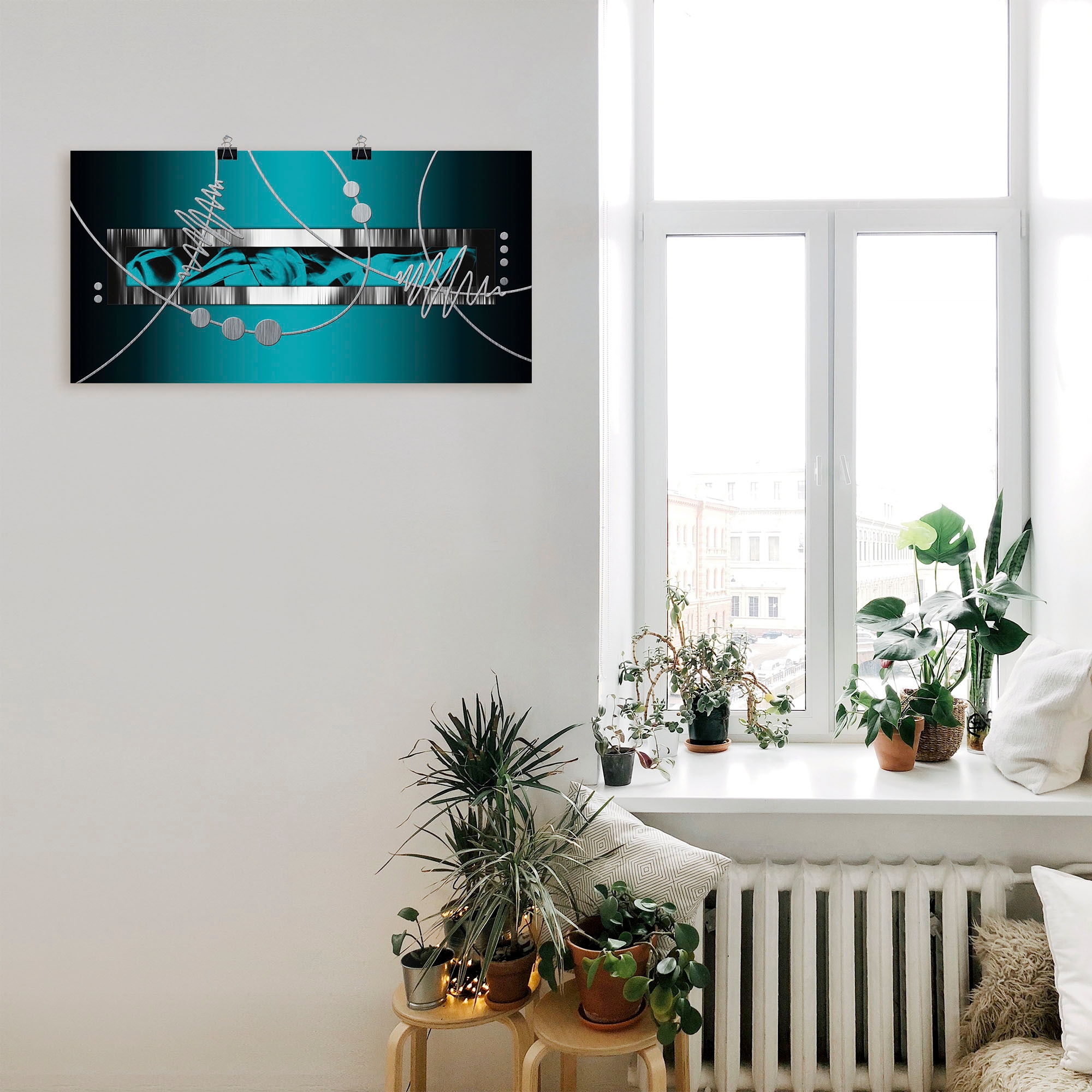 Artland Wandbild »Silber abstrakt auf petrol« Gegenstandslos 1 Stk. tlg. als Alubild, Leinwandbild, Poster in verschied. Grössen