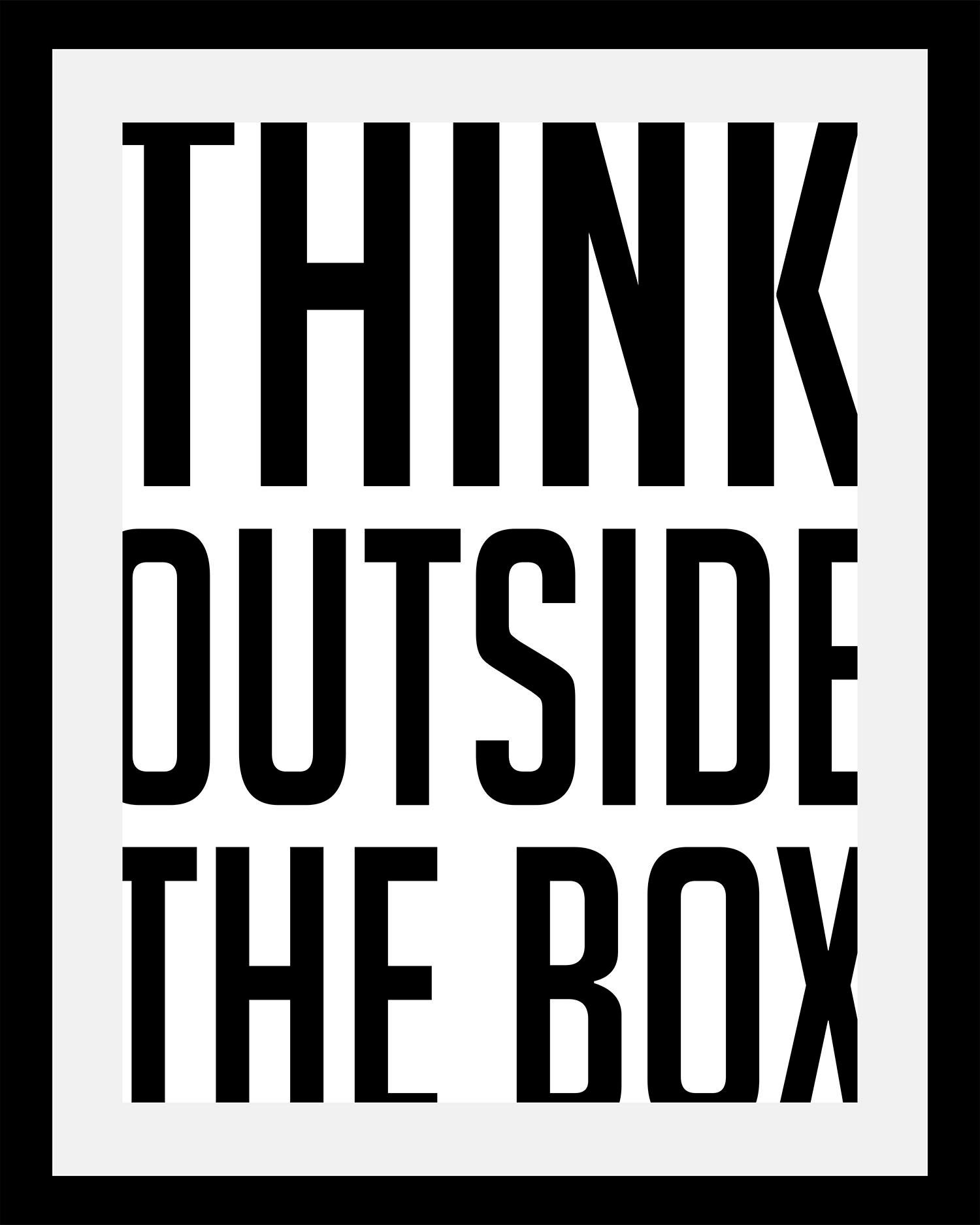 Image of queence Bild "Think outside" Motivationsbilder Schriftzug Schwarz-Weiss Sprüche & Texte HD Premium Poster-Druck inkl. Holzrahmen