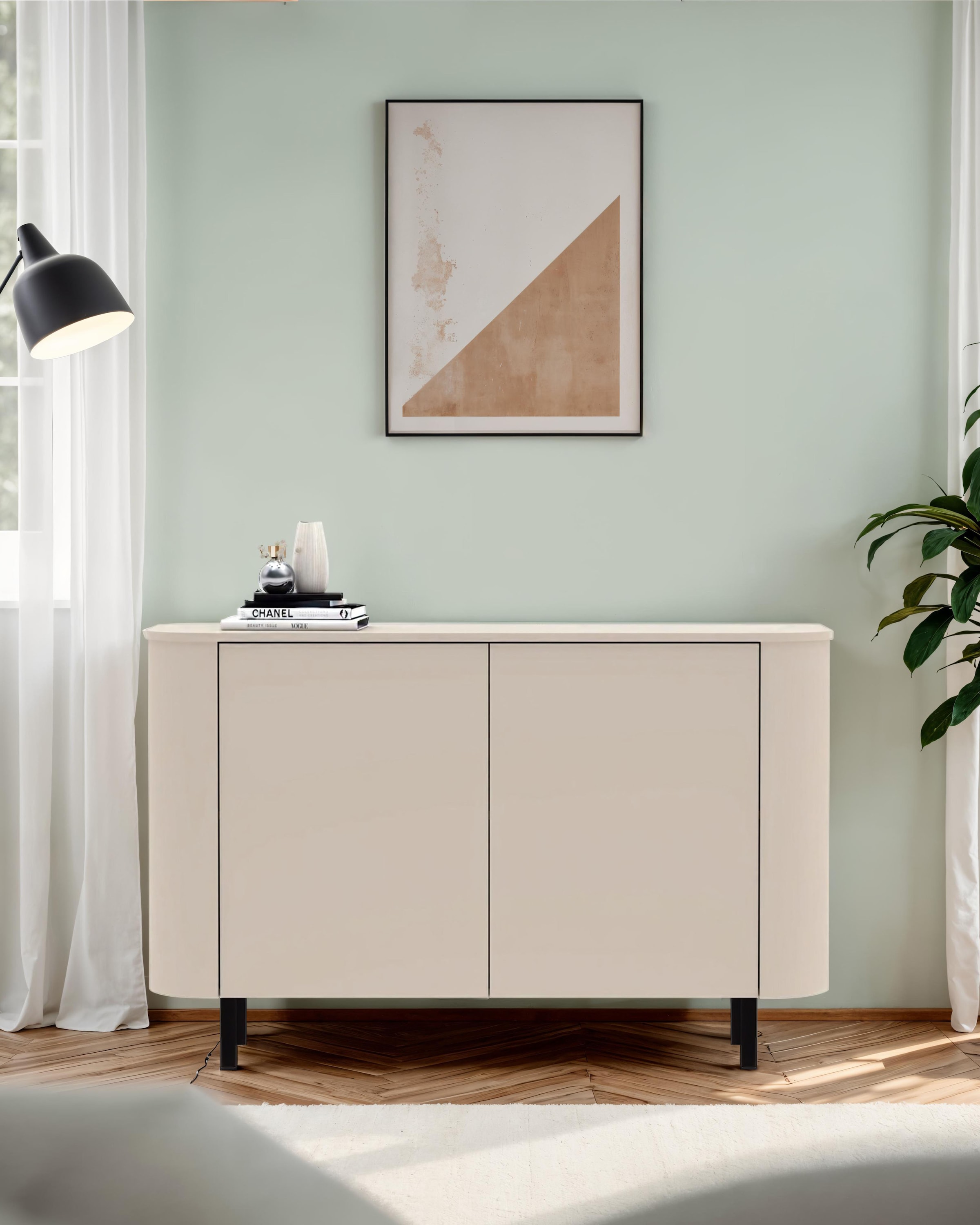 INOSIGN Sideboard »Lido, 131 cm breit, 2 Türen, Anrichte, Kommode, Stauraumschrank« Formgebogenes MDF, Stirnseiten mit Rundung, Push-to-open, Metallfüsse