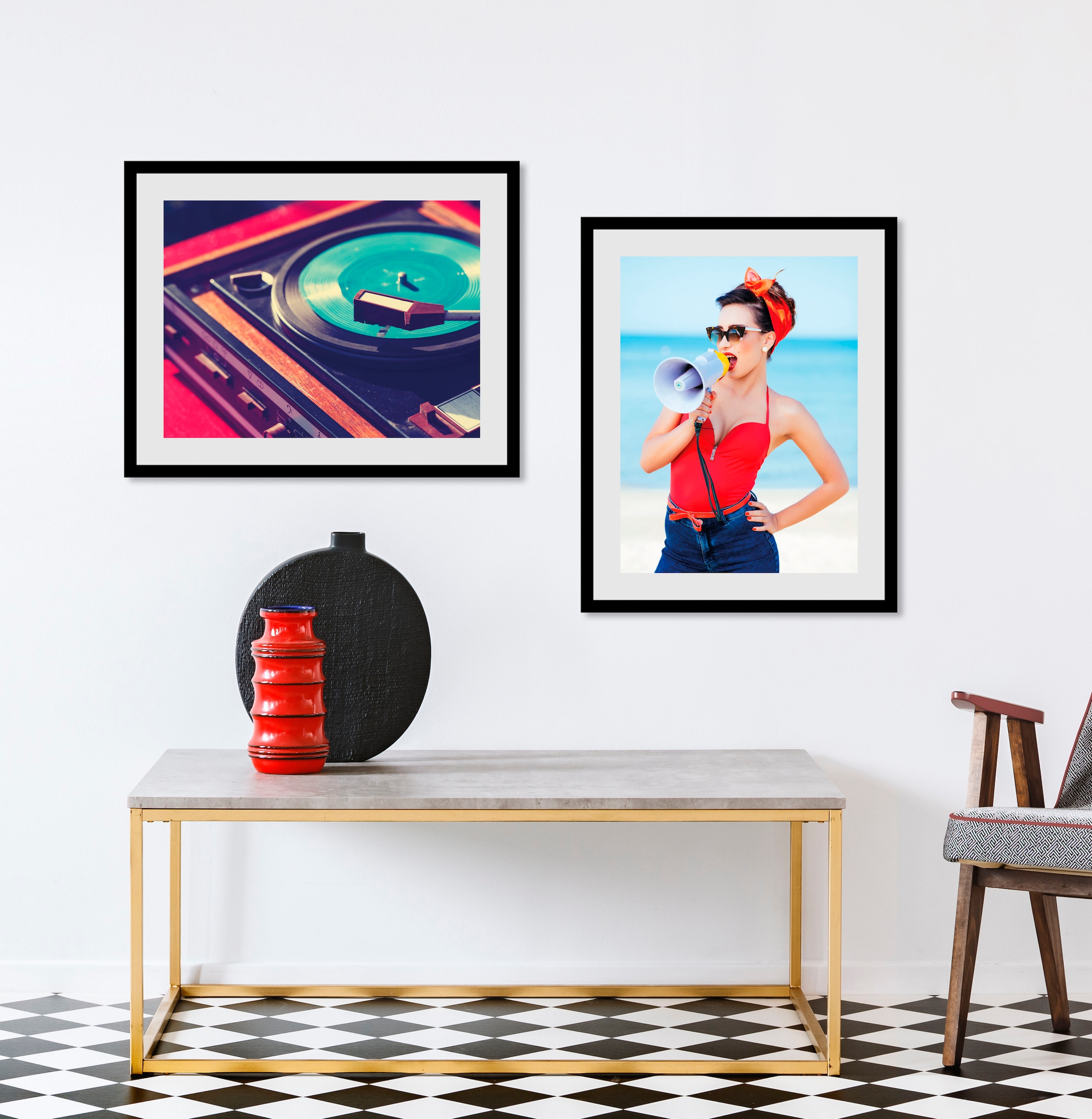 Image of queence Bild "DJ" D J Tanz Technik 1 Stk. tlg. HD Premium Poster-Druck inkl. Holzrahmen