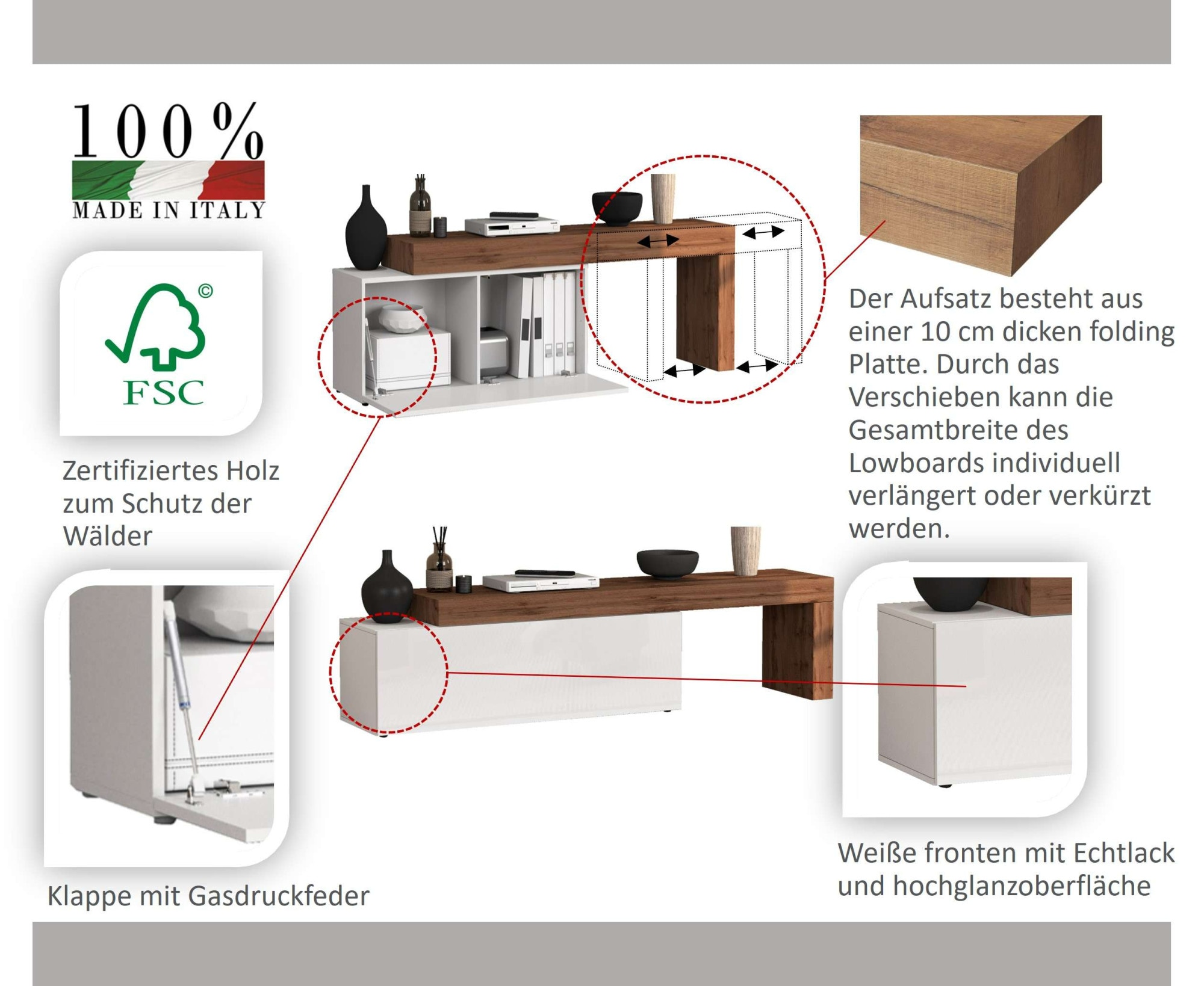 INOSIGN Wohnwand »Chronos Wohnwand, Medienwand, 5-er set«, (Set, 5 St.), ca. 270 cm mit Hängeschränke, Würfel, Regal, Lowboard, Made in Italy