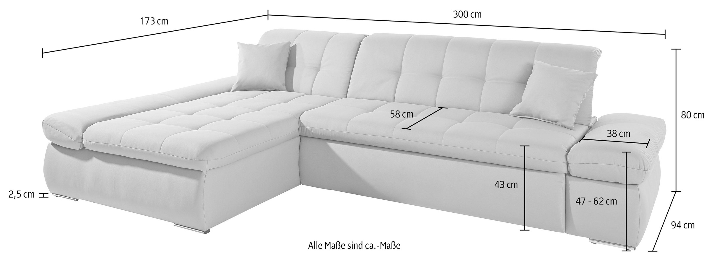 Home affaire Ecksofa »ESRA, zeitlos und elegant. Breite 300cm, L-Form« wahlweise mit Armlehn- und Bettfunktion