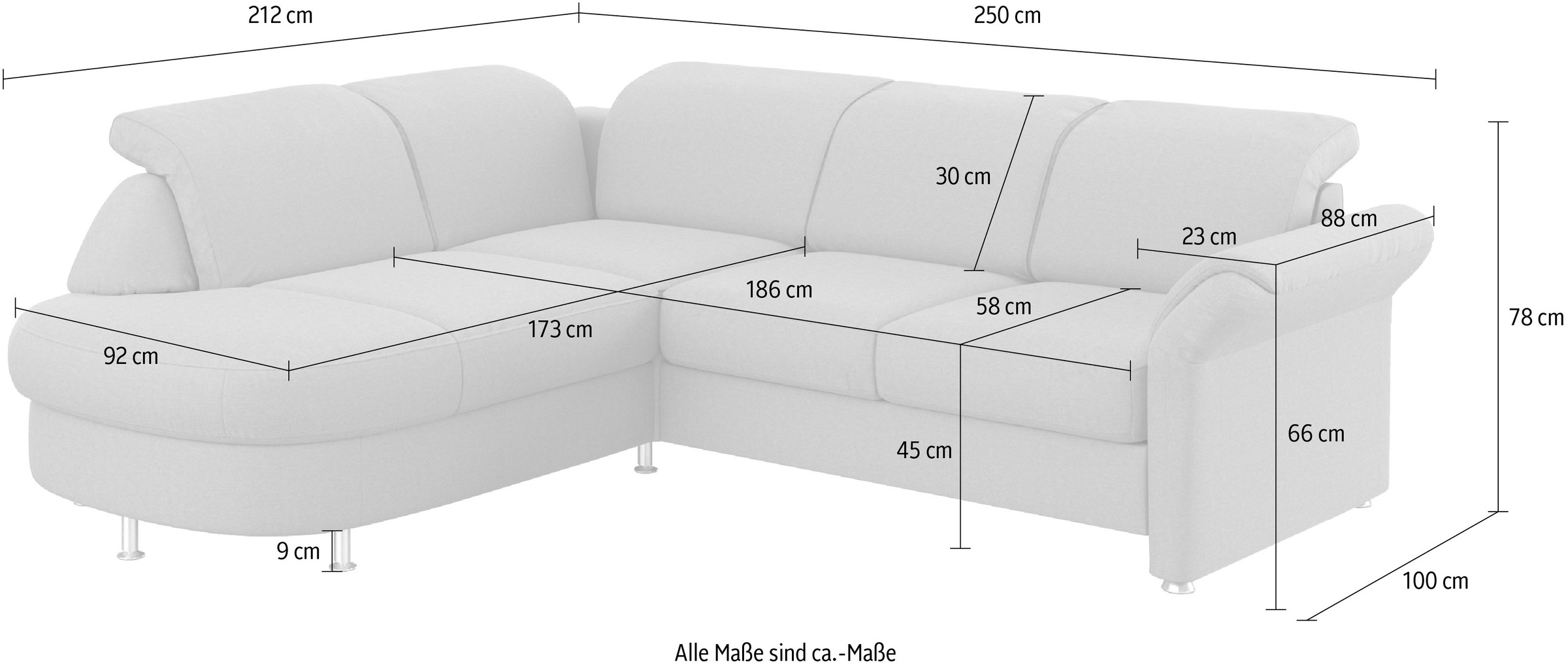 sit&more Ecksofa »Apulia L-Form« wahlweise Bettfunktion, Bettkasten und Kopf- und Armteilverstellung