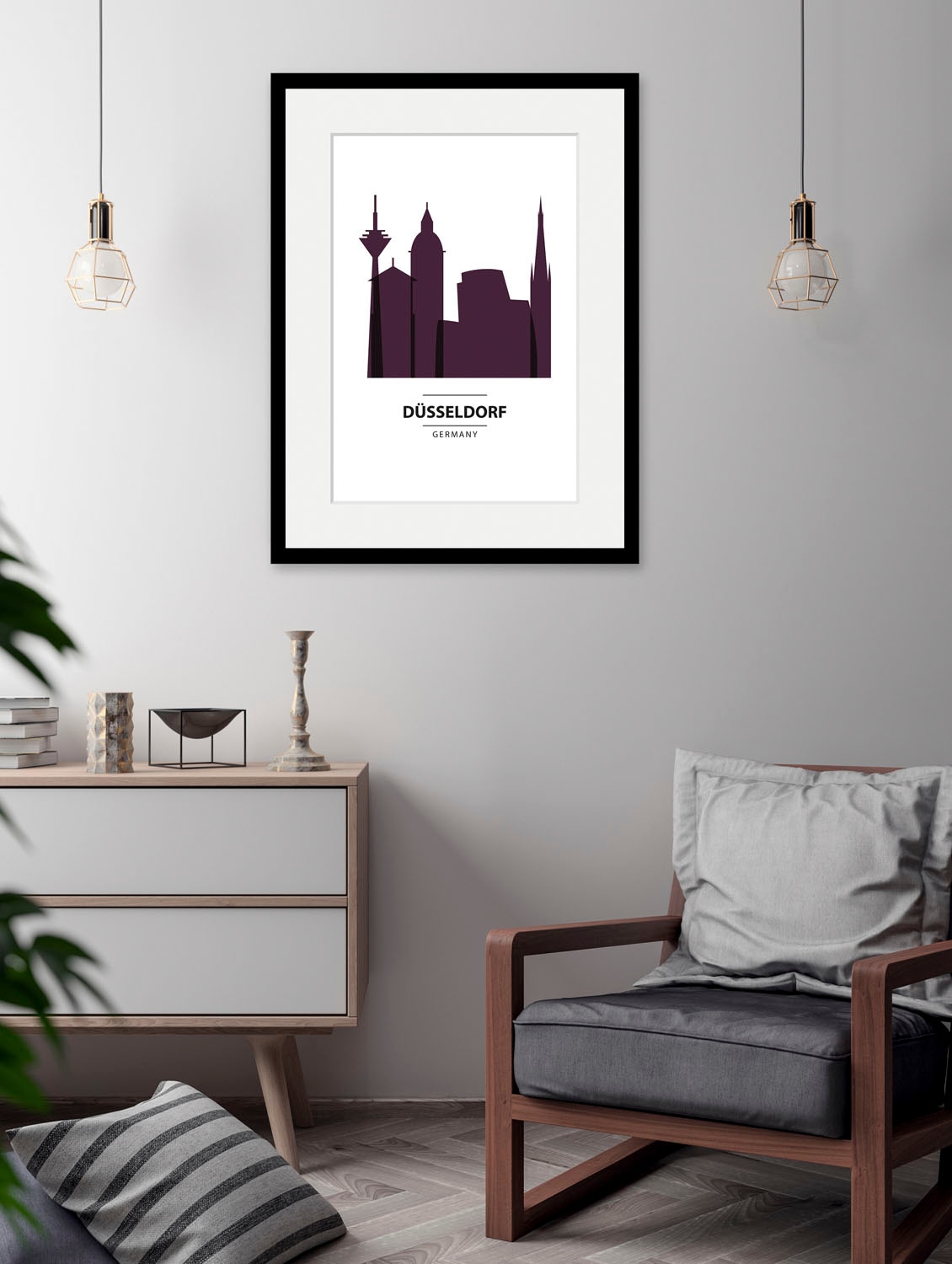 Image of queence Bild "Düsseldorf Color Splash" Deutschland Düsseldorf Gebäude Stadt Städte 1 Stk. tlg. HD Premium Poster-Druck inkl. Holzrahmen