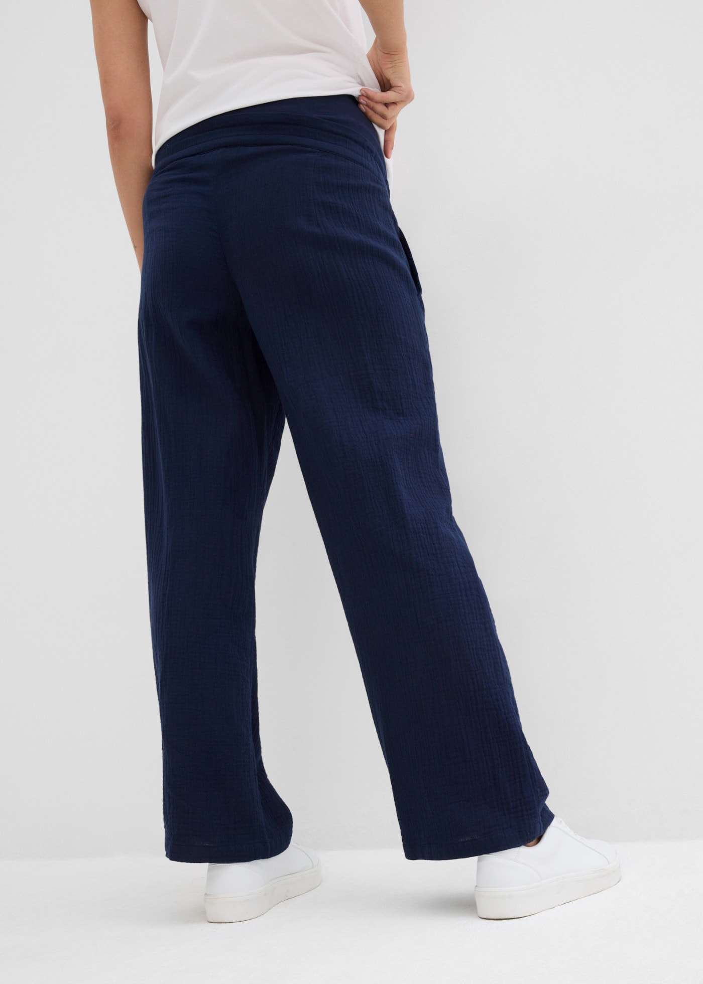 bonprix Pantalon de grossesse  en coton, respirant, avec large ceinture en jersey