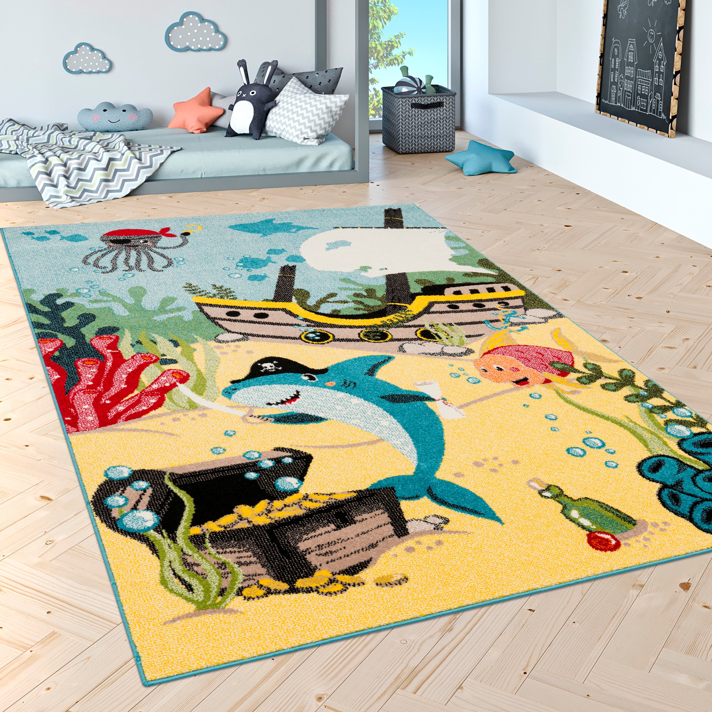 Paco Home Kinderteppich »ECE 950«, rechteckig, 14 mm Höhe, Kurzflor, Motiv Meerestiere, Kinderzimmer