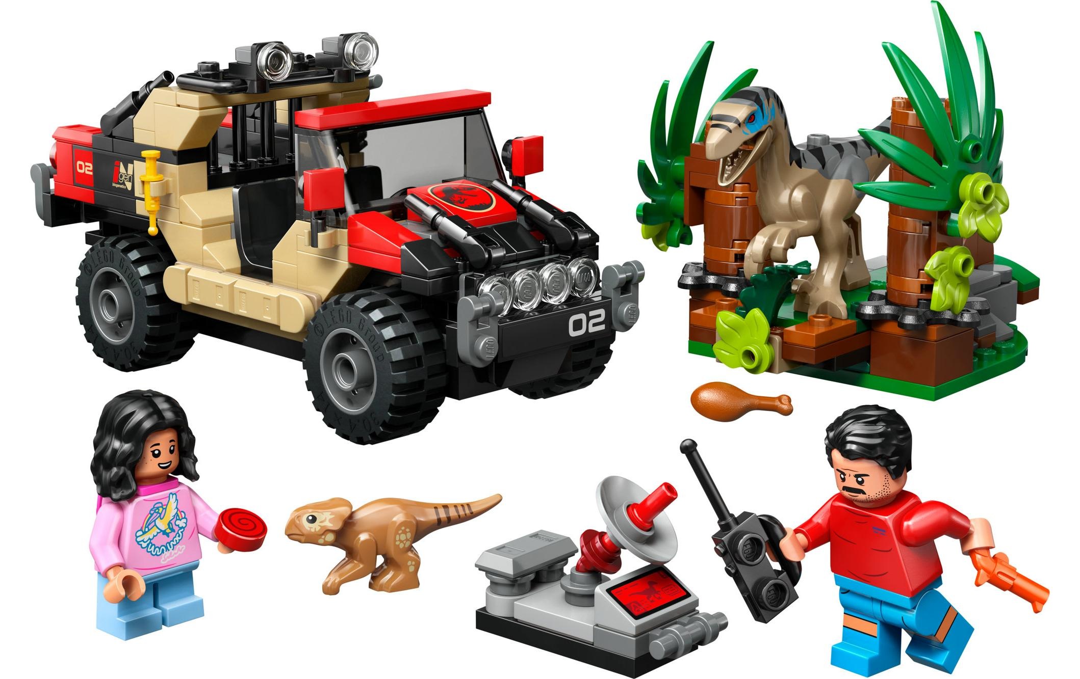 LEGO® Spielbausteine »Jurassic World Raptor: Verfolgungsjagd mit dem Geländewagen«, (285 St.)