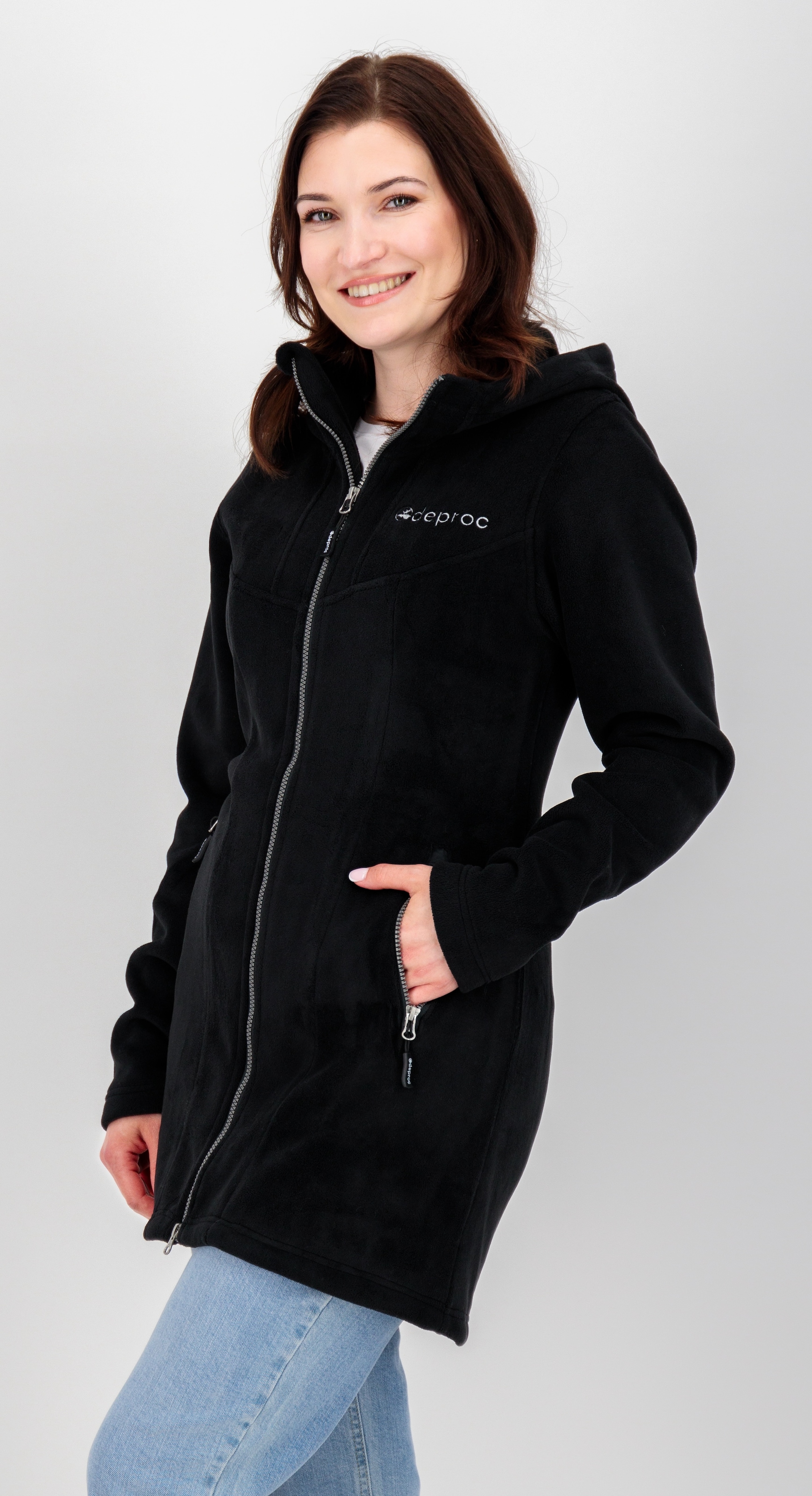 DEPROC Active Fleecejacke »WAWA PEAK« mit Kapuze mit 2-Wege-Reissverschluss