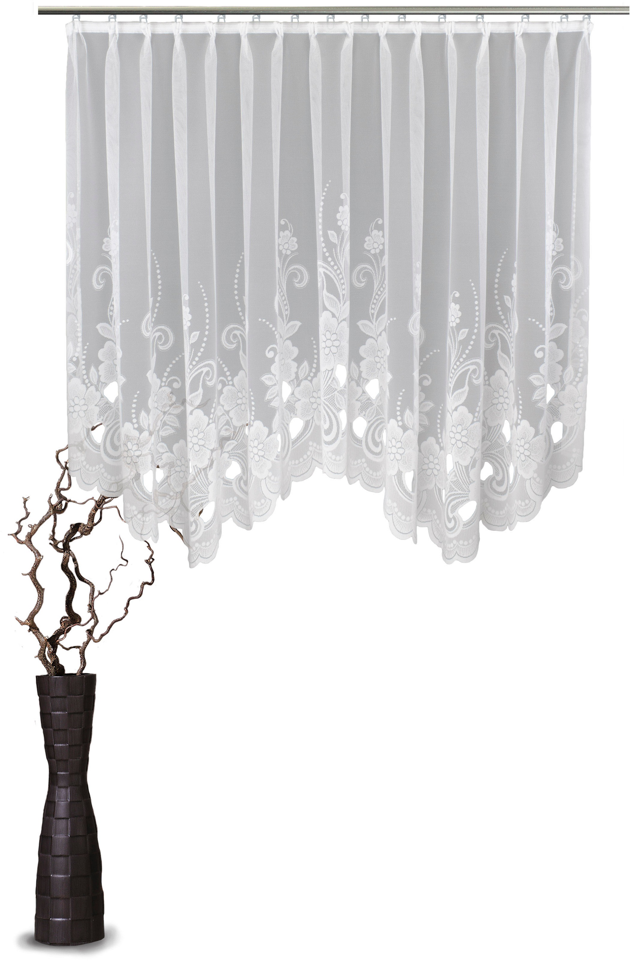 Image of VHG Gardine nach Mass »Rhoda«, (1 St.), Bogenstore, Wunschmass, floral, gemustert, Blumen, halbtransparent, Uni, weiss, Jacquard, gewirkt, verschiedene Grössen bei Ackermann Versand Schweiz