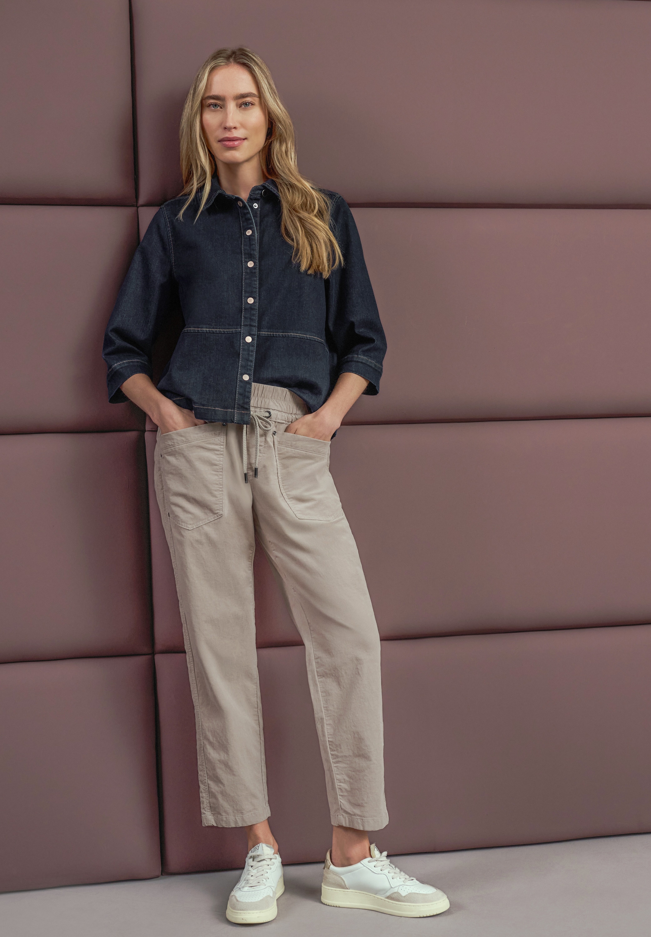 STREET ONE Pantalon en velours côtelé  Coupe loose avec ceinture élastique, longueur 7/8
