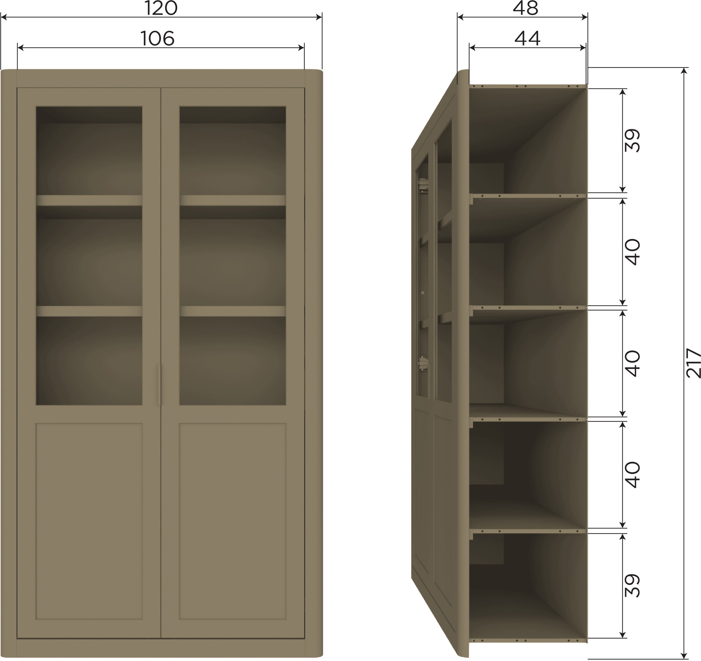 WOOOD Vitrine »Gunnar FSC®-Kiefernholz mit Glasstüren H 217 x B 120 x T 48 cm« Tragkraft 150 kg gesamt, Pfleigleicht, wasserbasierter Schutzlack