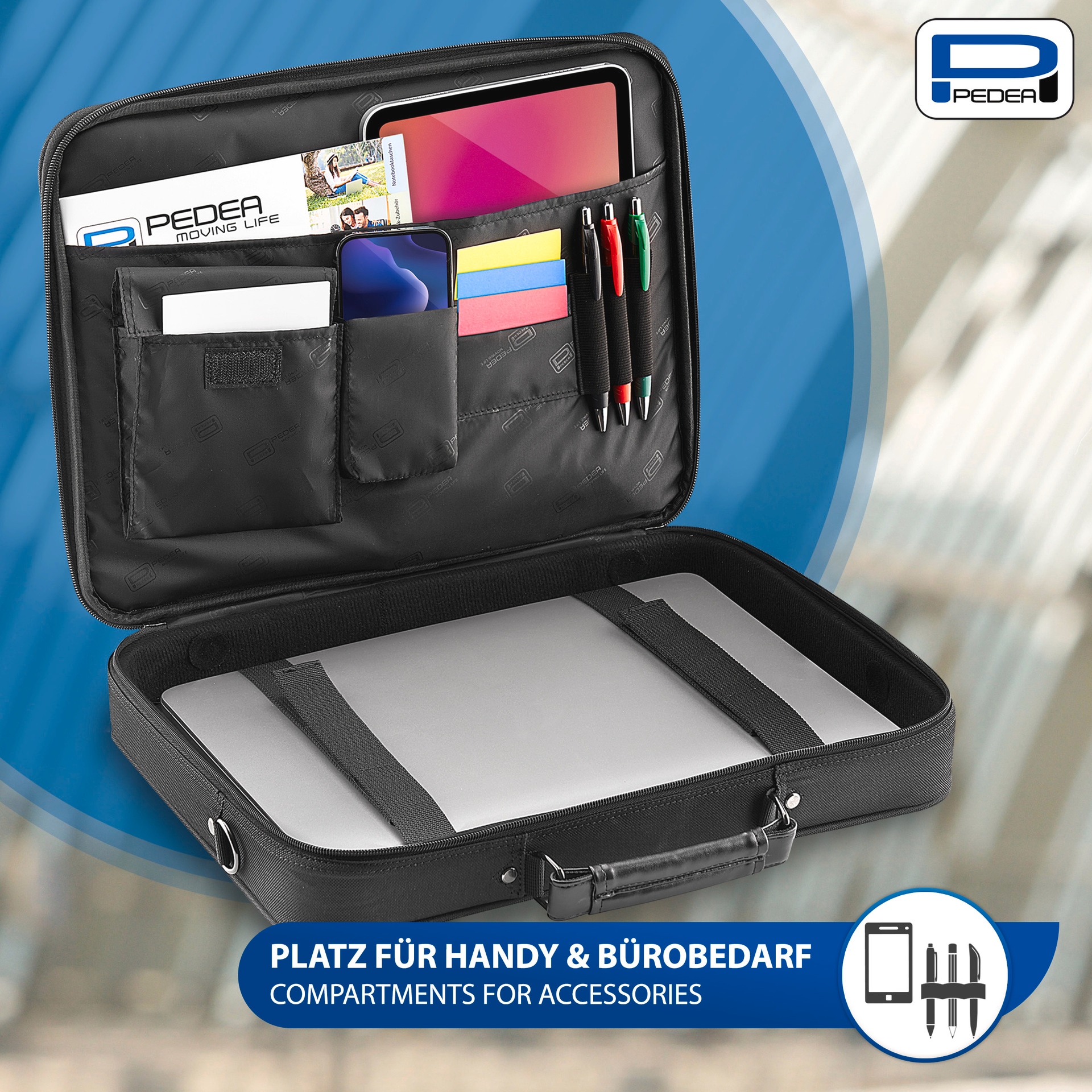 PEDEA Laptoptasche »Notebooktasche BLACKLINE 15,6 (39,6cm)«, (1 tlg.), Umhängetasche mit Schultergurt
