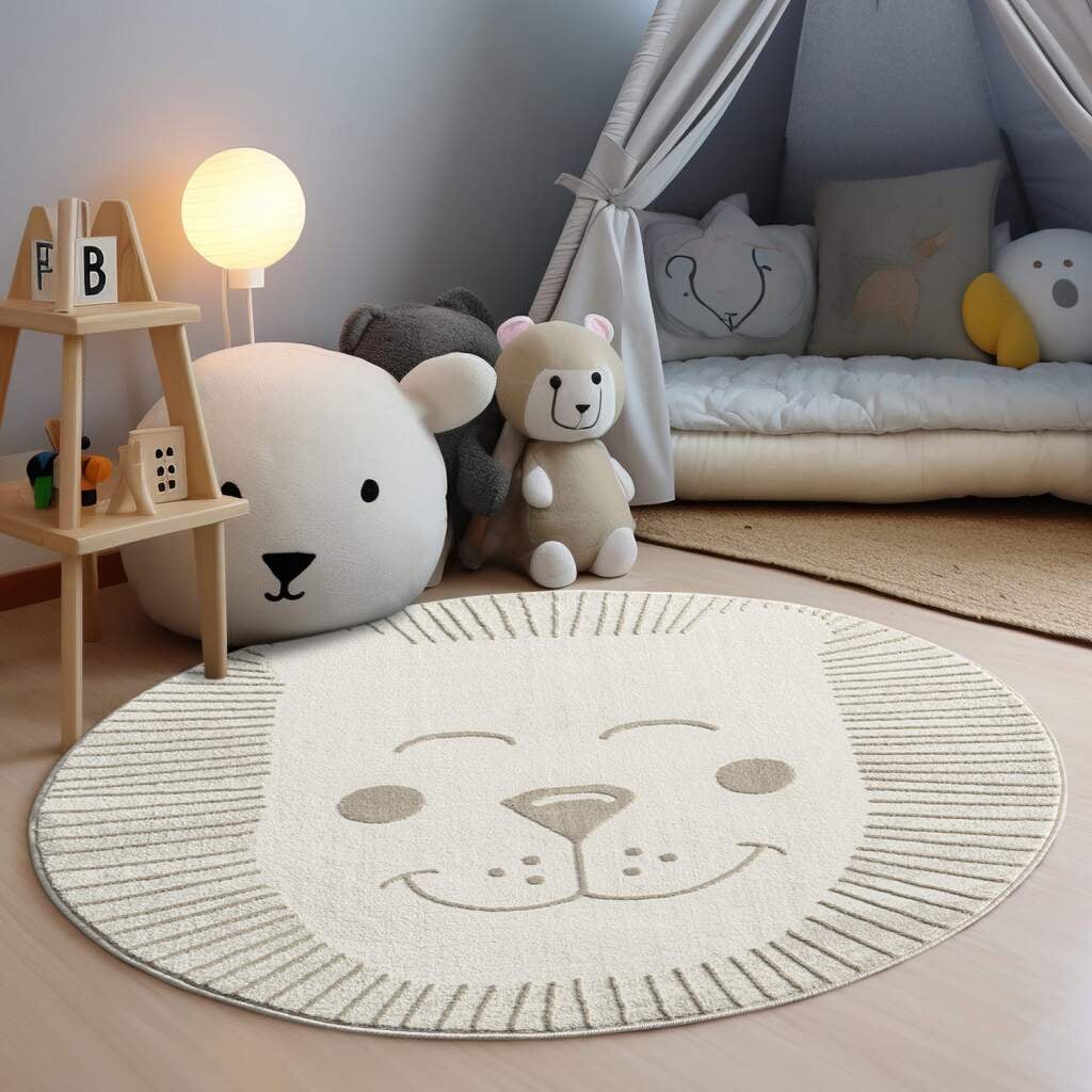 Carpet City Kinderteppich »MARA714«, rund, 11 mm Höhe, Kinderzimmer Teppich Tiere Beige Spielzimmer